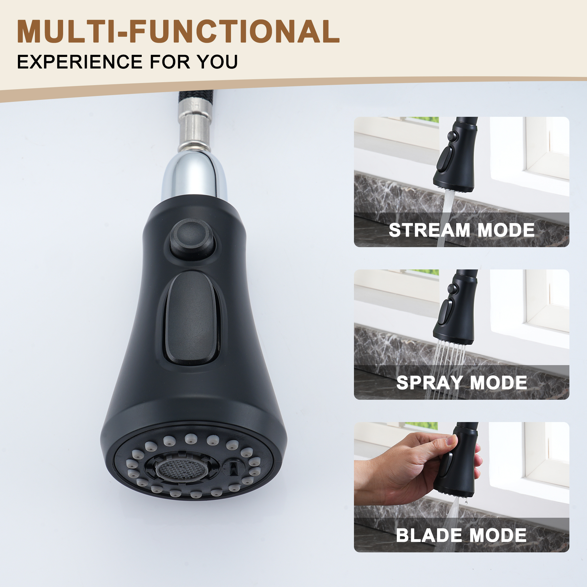 3-Spray Patterns Single Handle Pull Down Sprayer Kitchen Faucet with Deckplate and Water Supply Hoses in Brushed Gold/Brushed Nickel/Matte Black