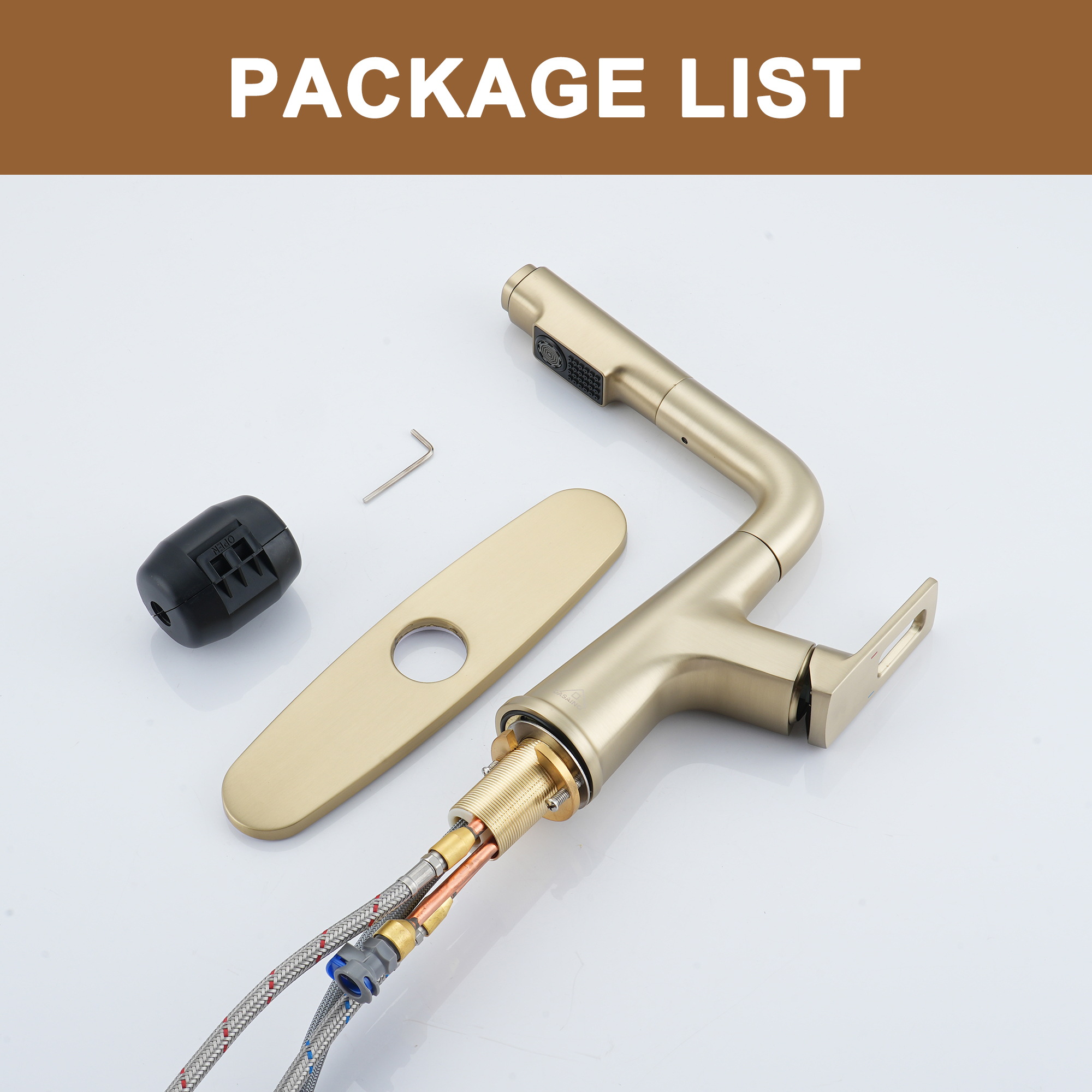 Single Handle Single Hole Bathroom Faucet with Pull-Out Sprayer and Deckplate included in Brushed Gold/Matte Black/Matte White