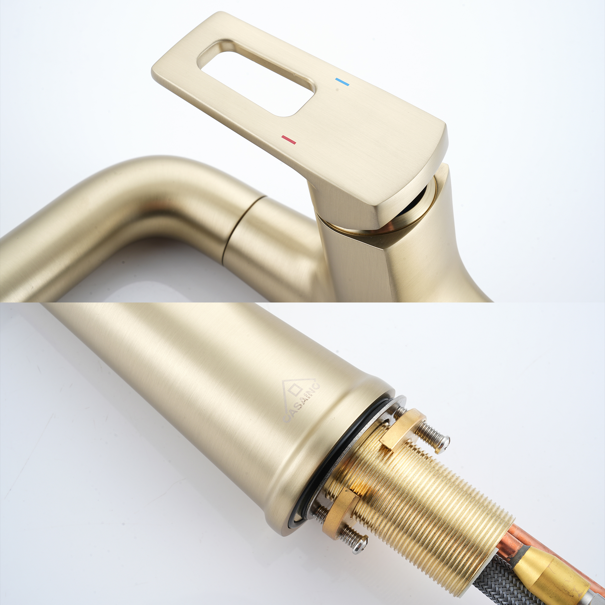 Single Handle Single Hole Bathroom Faucet with Pull-Out Sprayer and Deckplate included in Brushed Gold/Matte Black/Matte White