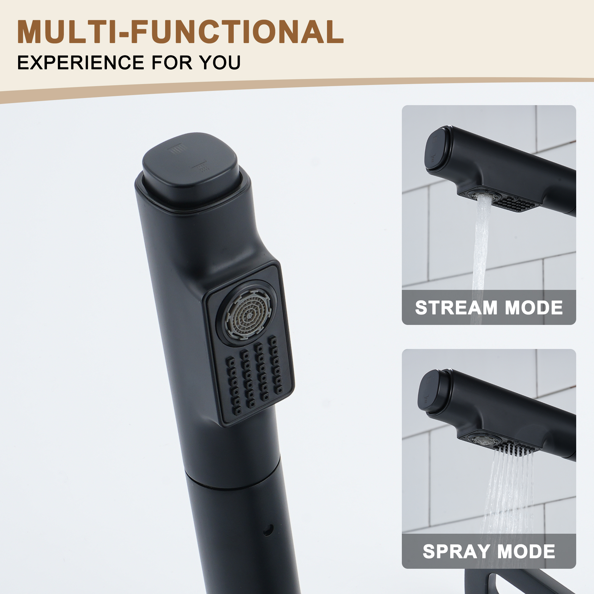 Single Handle Single Hole Bathroom Faucet with Pull-Out Sprayer and Deckplate included in Brushed Gold/Matte Black/Matte White