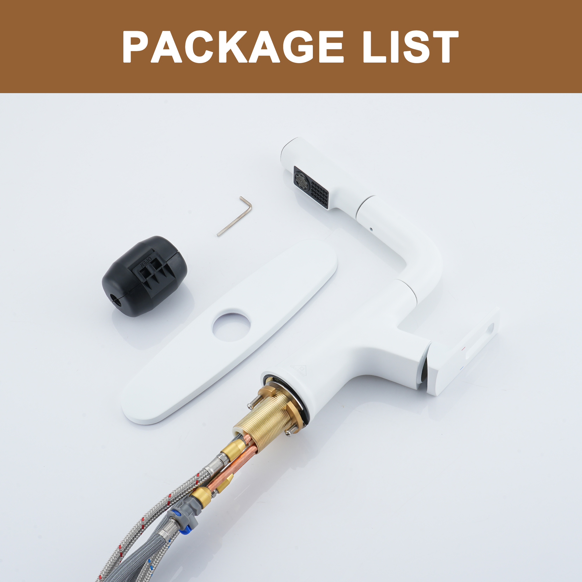 Single Handle Single Hole Bathroom Faucet with Pull-Out Sprayer and Deckplate included in Brushed Gold/Matte Black/Matte White