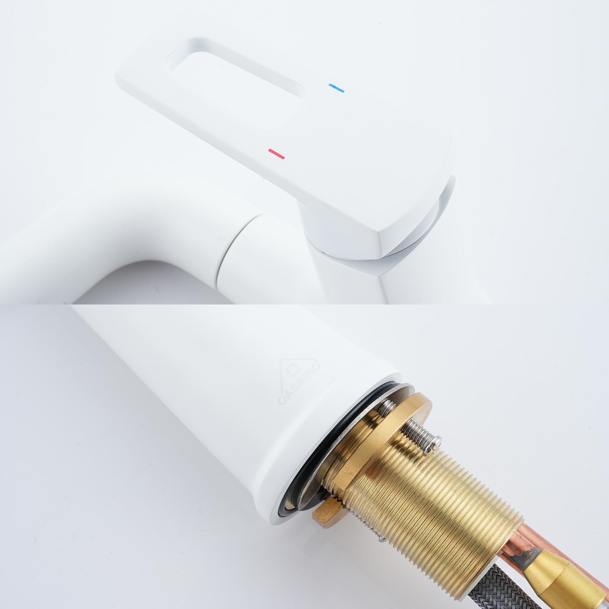 Single Handle Single Hole Bathroom Faucet with Pull-Out Sprayer and Deckplate included in Brushed Gold/Matte Black/Matte White