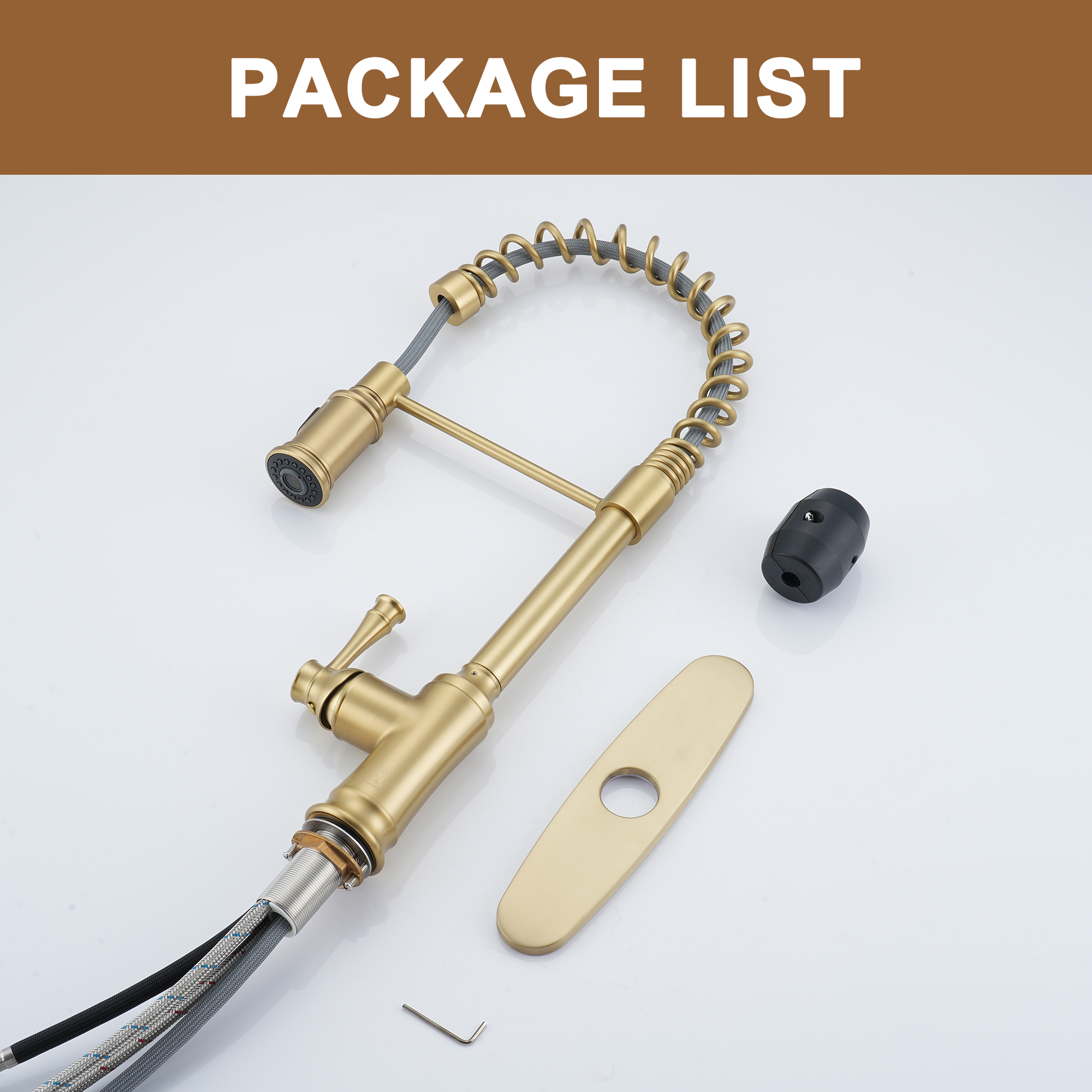 2-Spray Patterns Single Handle Pull Down Sprayer Kitchen Faucet with Deckplate and Water Supply Hoses in Brushed Gold/Brushed Nickel/Matte Black