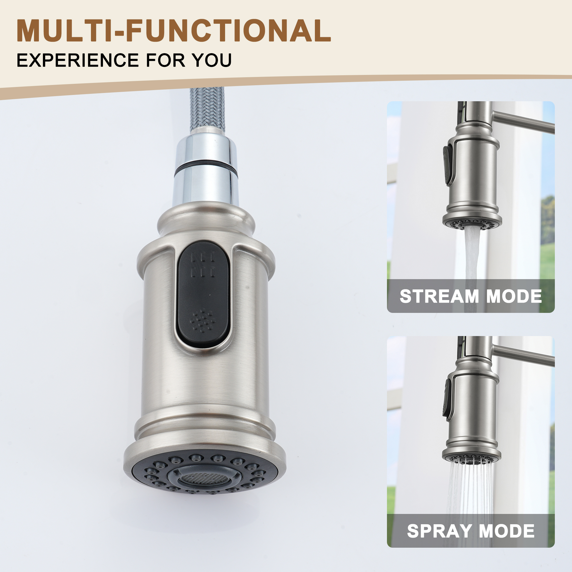 2-Spray Patterns Single Handle Pull Down Sprayer Kitchen Faucet with Deckplate and Water Supply Hoses in Brushed Gold/Brushed Nickel/Matte Black