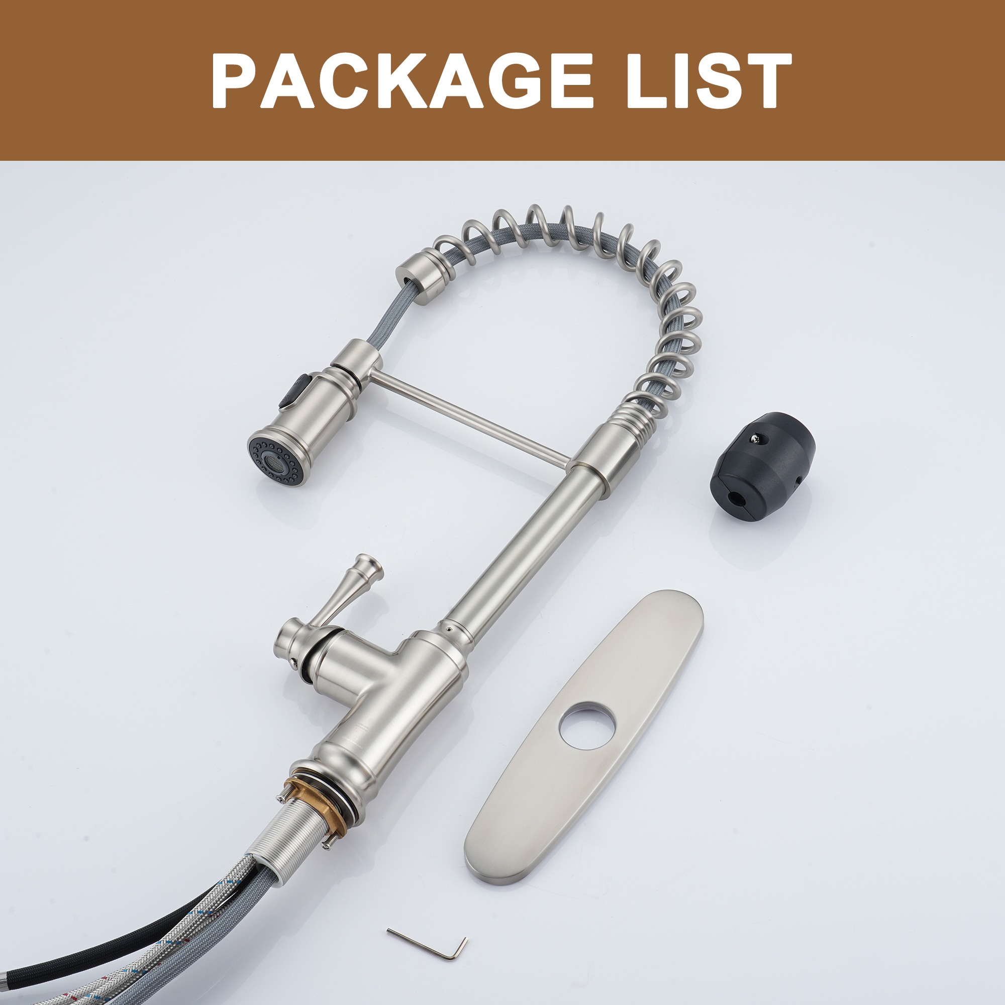 2-Spray Patterns Single Handle Pull Down Sprayer Kitchen Faucet with Deckplate and Water Supply Hoses in Brushed Gold/Brushed Nickel/Matte Black