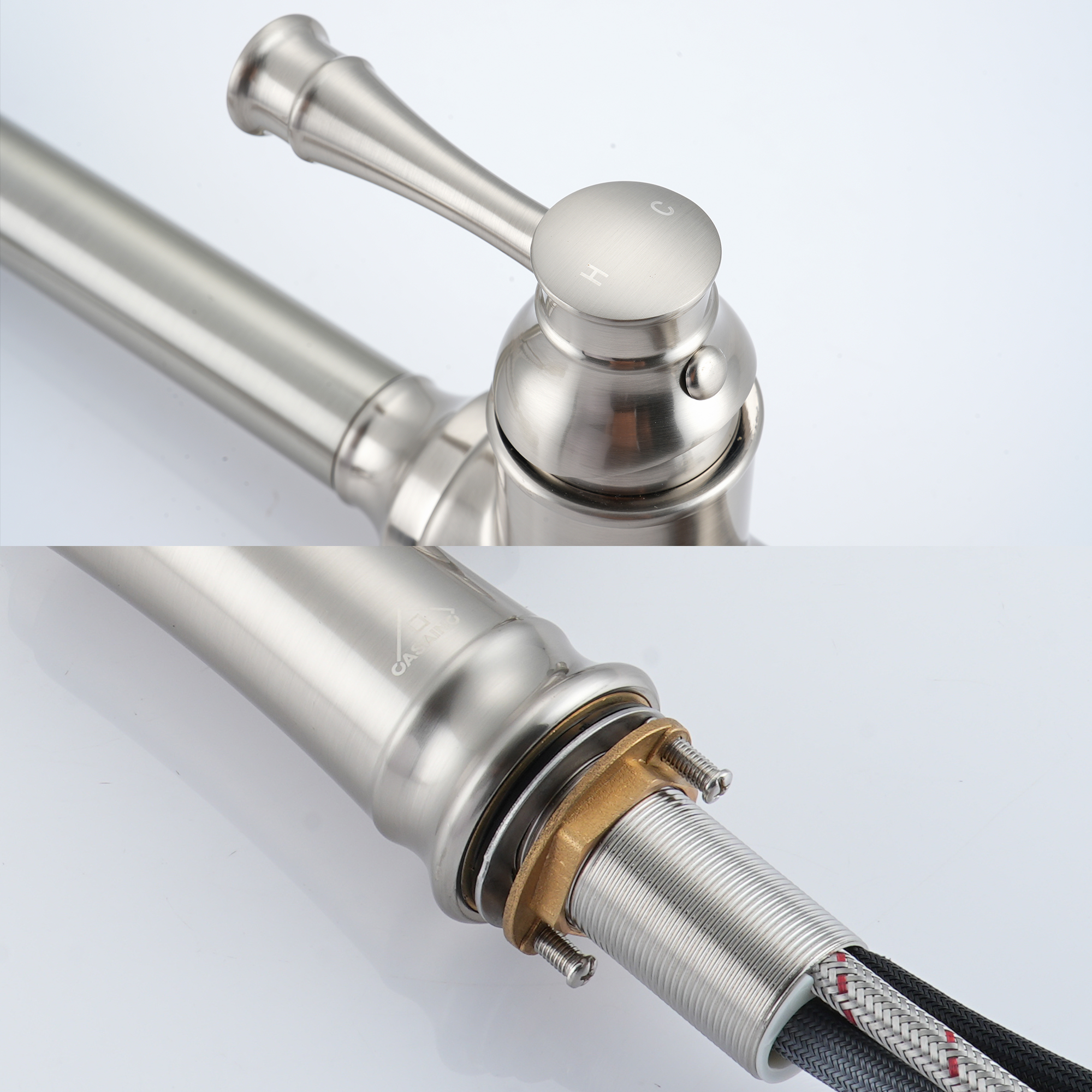 2-Spray Patterns Single Handle Pull Down Sprayer Kitchen Faucet with Deckplate and Water Supply Hoses in Brushed Gold/Brushed Nickel/Matte Black