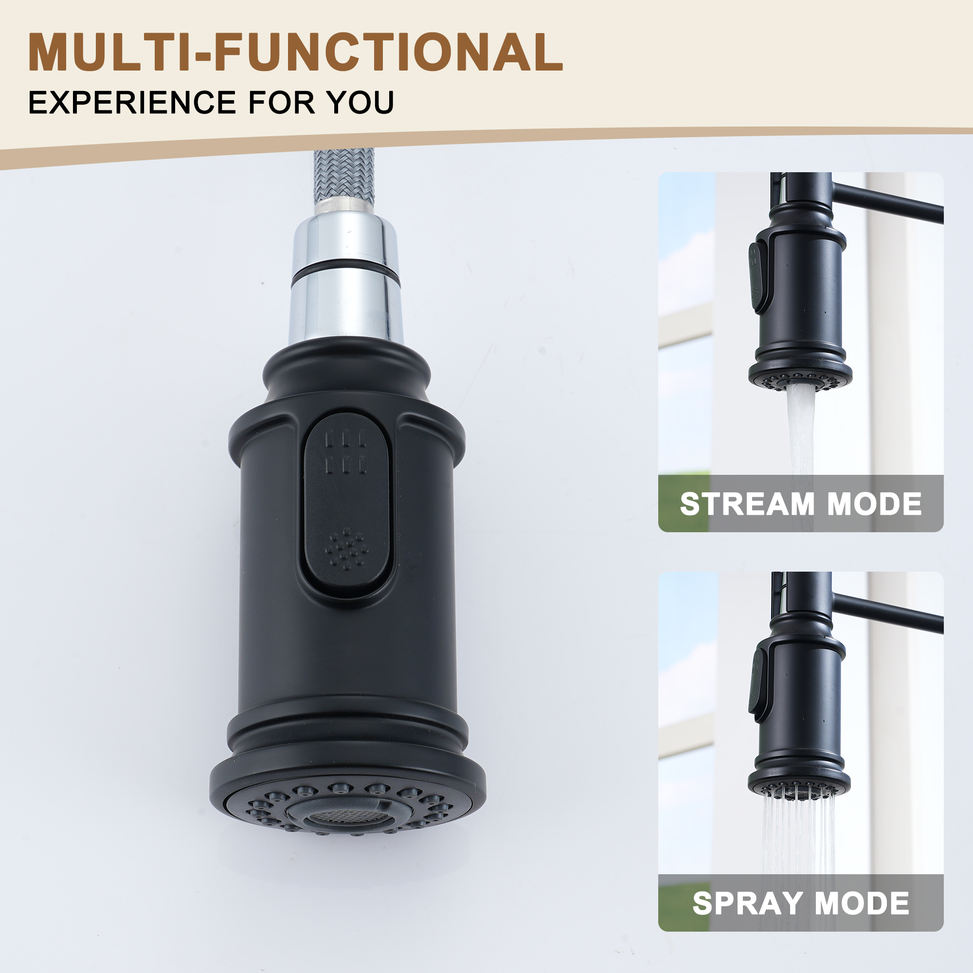 2-Spray Patterns Single Handle Pull Down Sprayer Kitchen Faucet with Deckplate and Water Supply Hoses in Brushed Gold/Brushed Nickel/Matte Black