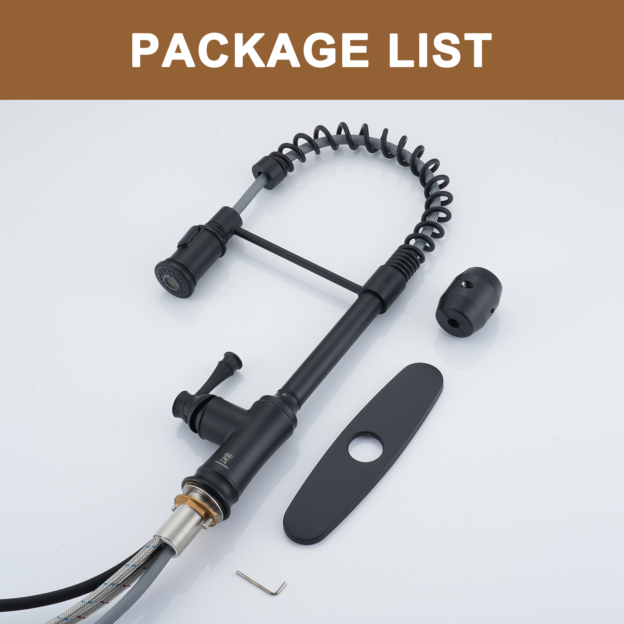 2-Spray Patterns Single Handle Pull Down Sprayer Kitchen Faucet with Deckplate and Water Supply Hoses in Brushed Gold/Brushed Nickel/Matte Black