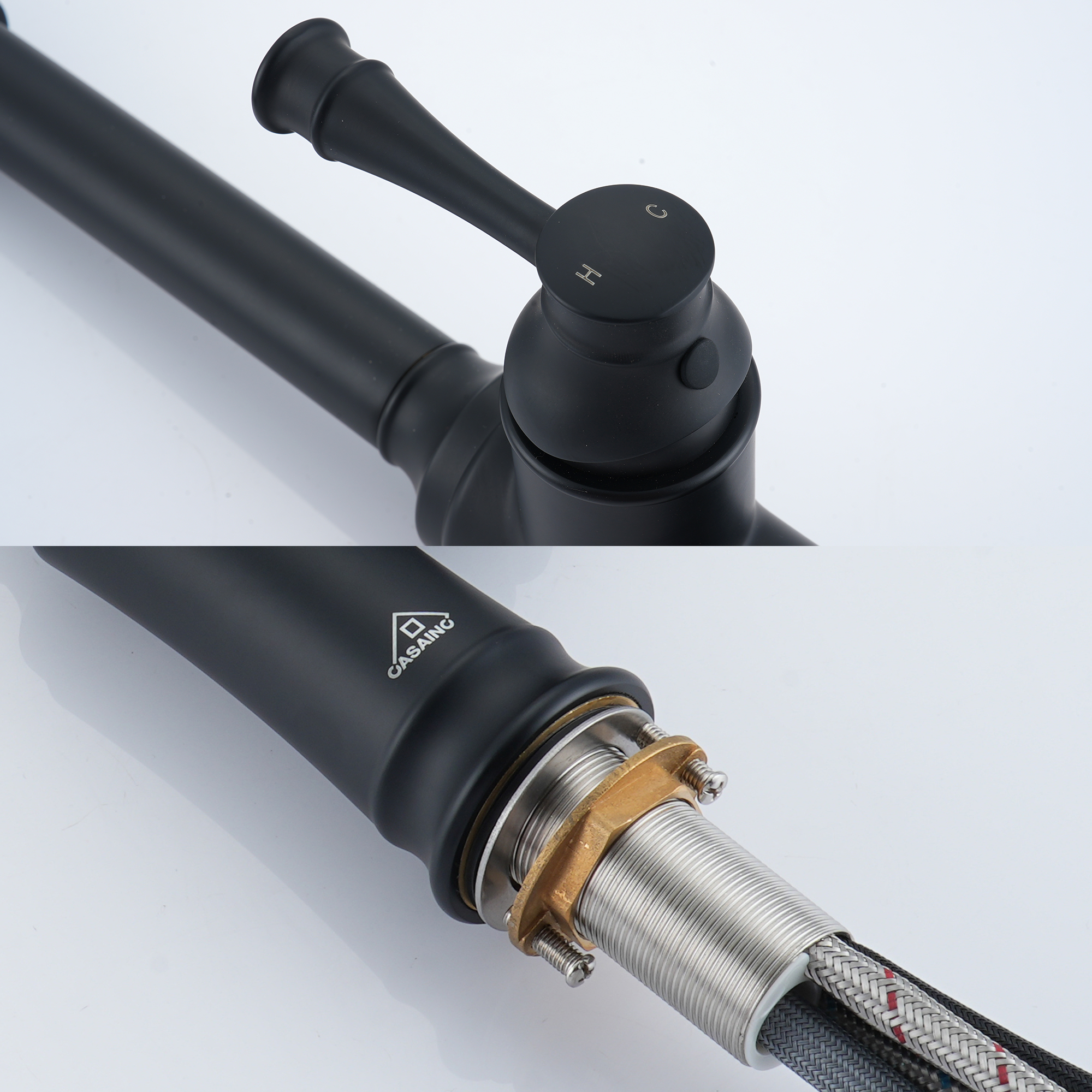 2-Spray Patterns Single Handle Pull Down Sprayer Kitchen Faucet with Deckplate and Water Supply Hoses in Brushed Gold/Brushed Nickel/Matte Black