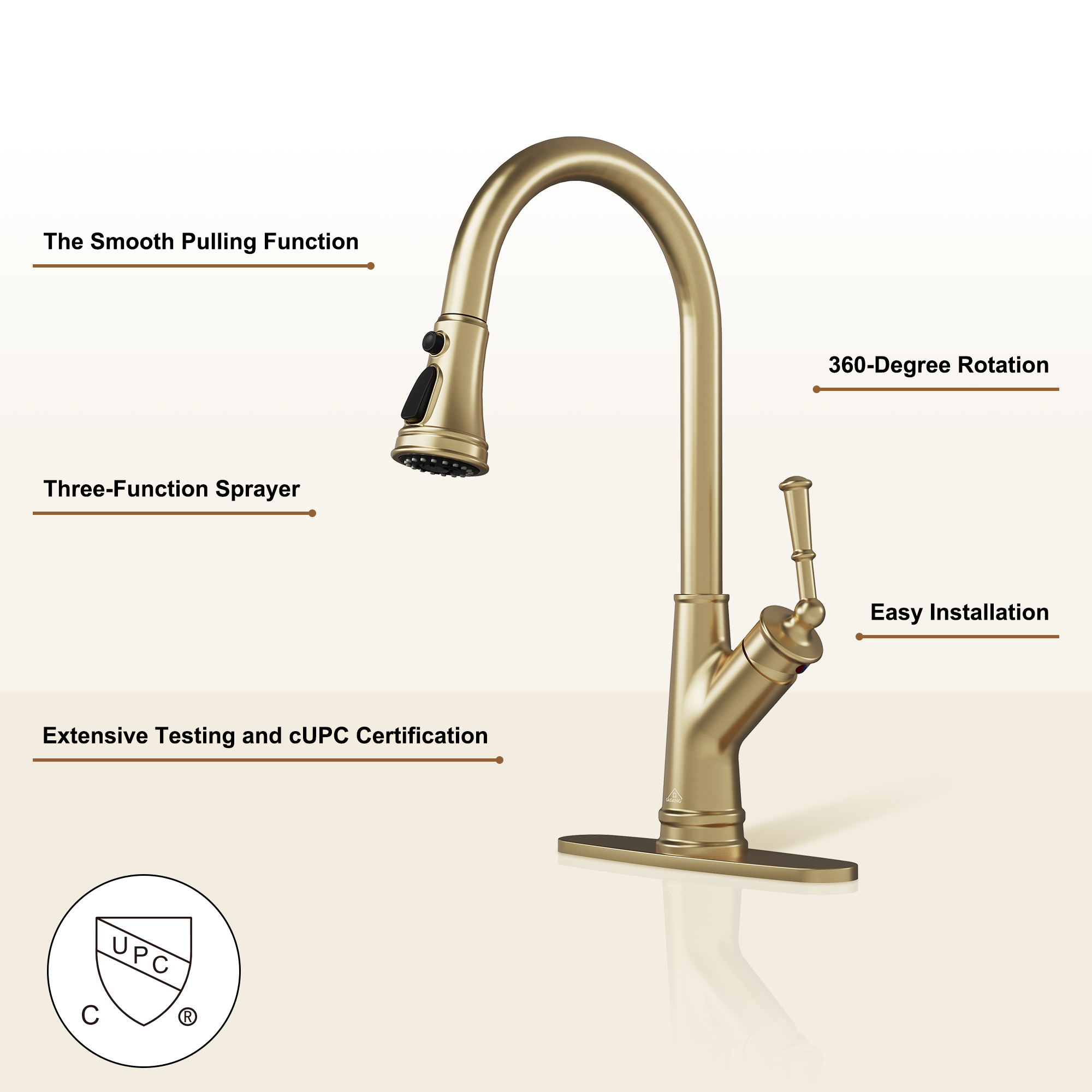 Single-Handle Kitchen Faucet with Pull-Out Sprayer in Brushed Nickel/Matte Black/Brushed Gold