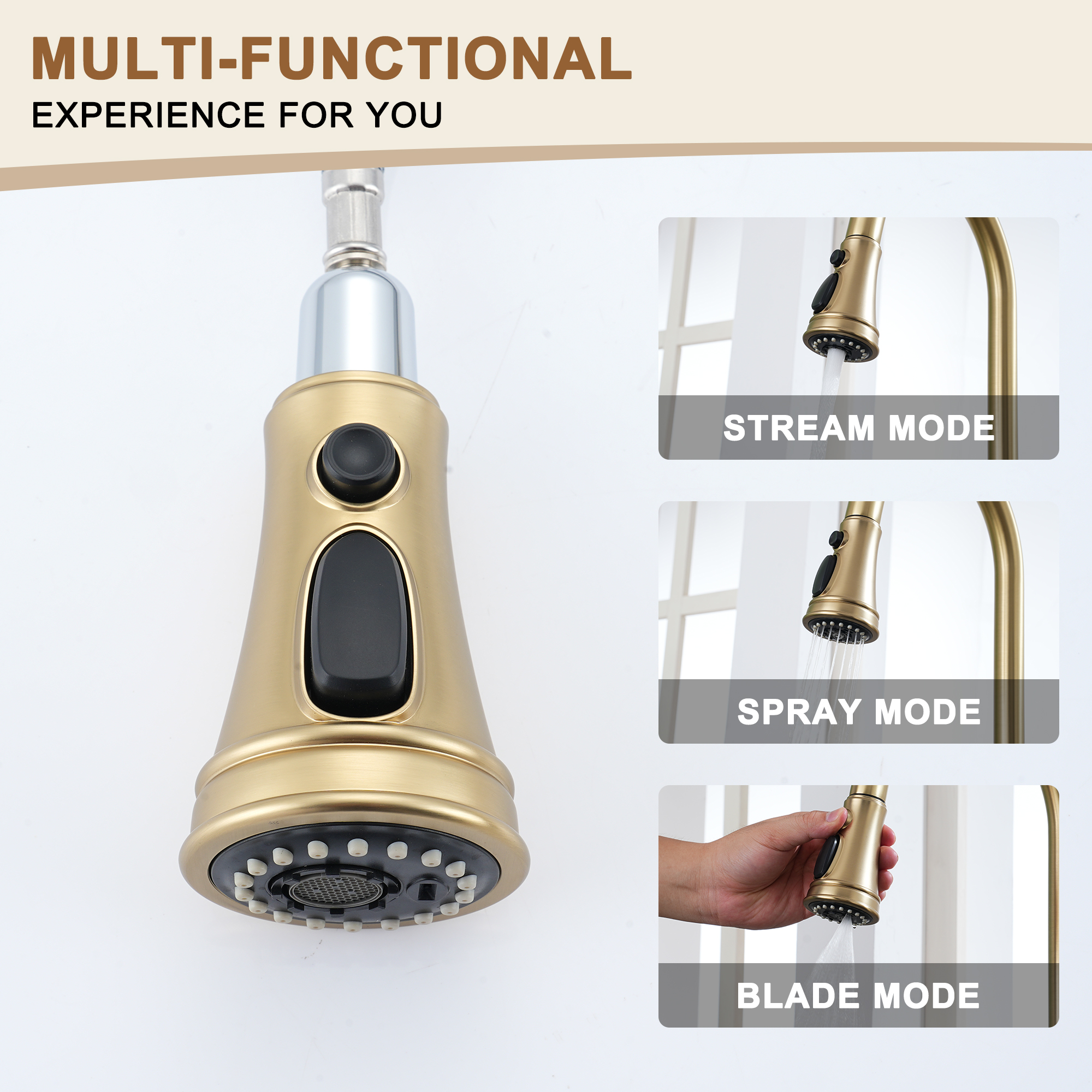 Single-Handle Kitchen Faucet with Pull-Out Sprayer in Brushed Nickel/Matte Black/Brushed Gold