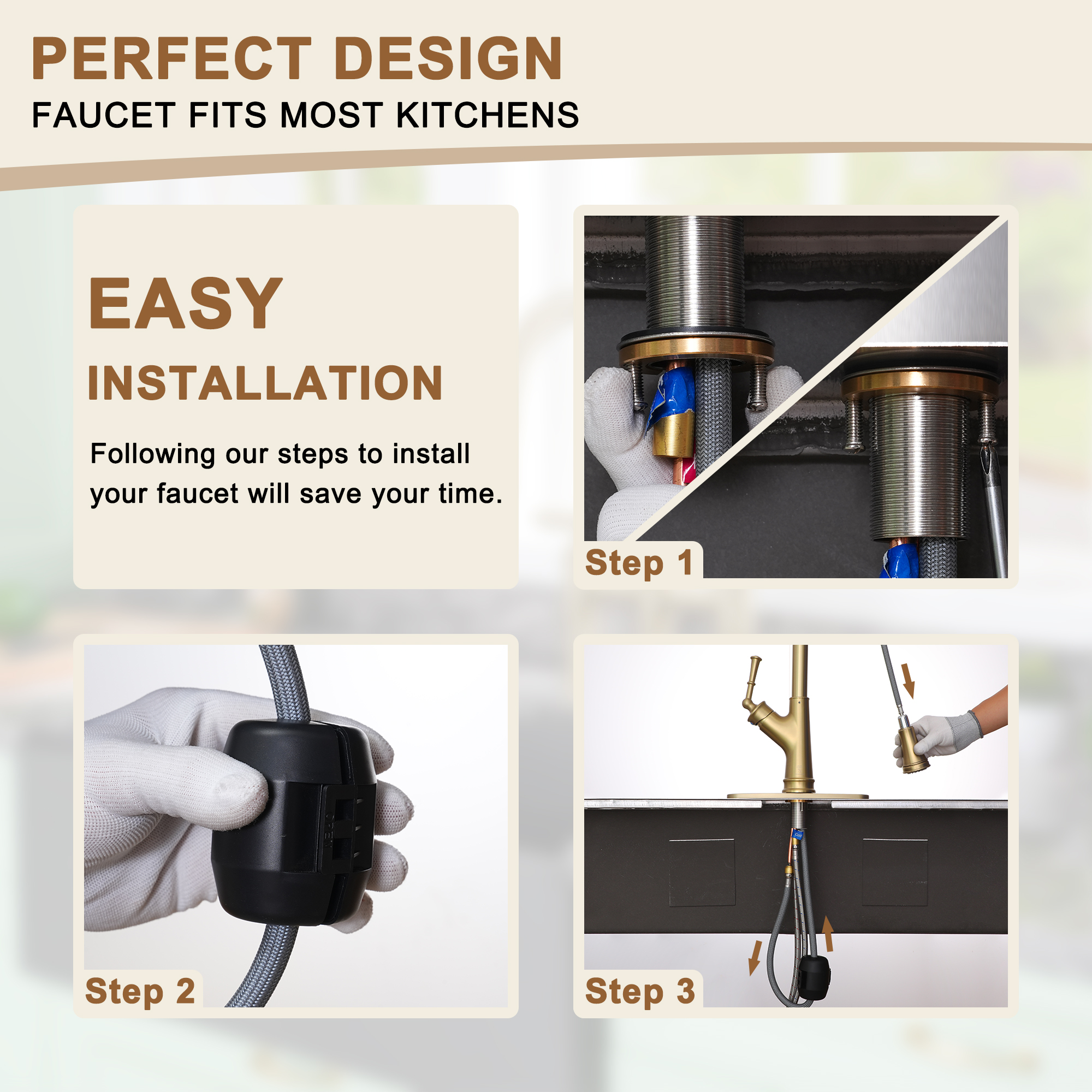 Single-Handle Kitchen Faucet with Pull-Out Sprayer in Brushed Nickel/Matte Black/Brushed Gold