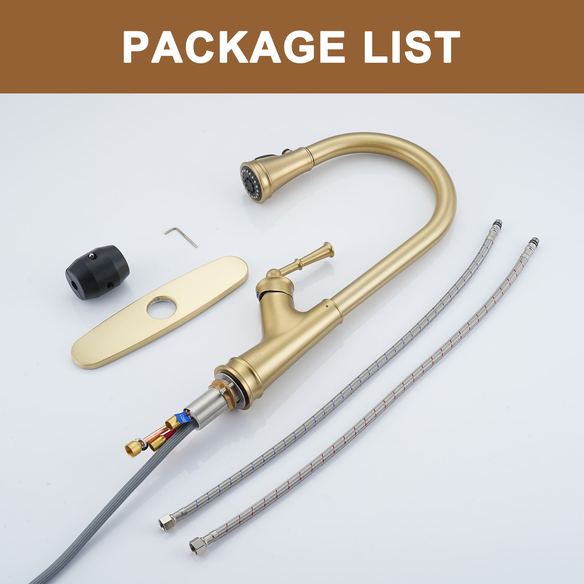 Single-Handle Kitchen Faucet with Pull-Out Sprayer in Brushed Nickel/Matte Black/Brushed Gold