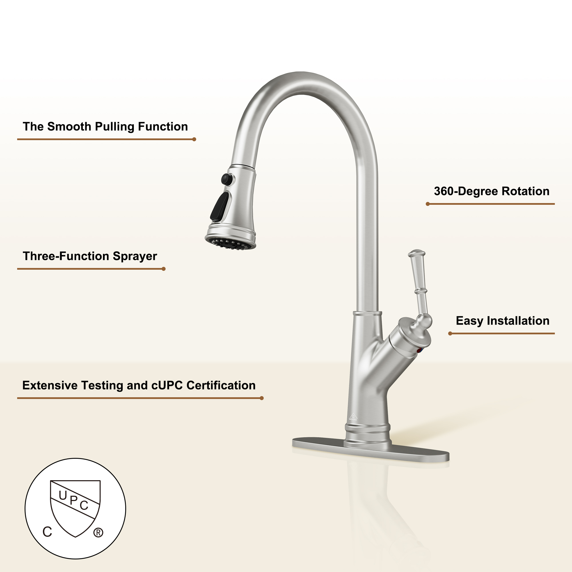 Single-Handle Kitchen Faucet with Pull-Out Sprayer in Brushed Nickel/Matte Black/Brushed Gold