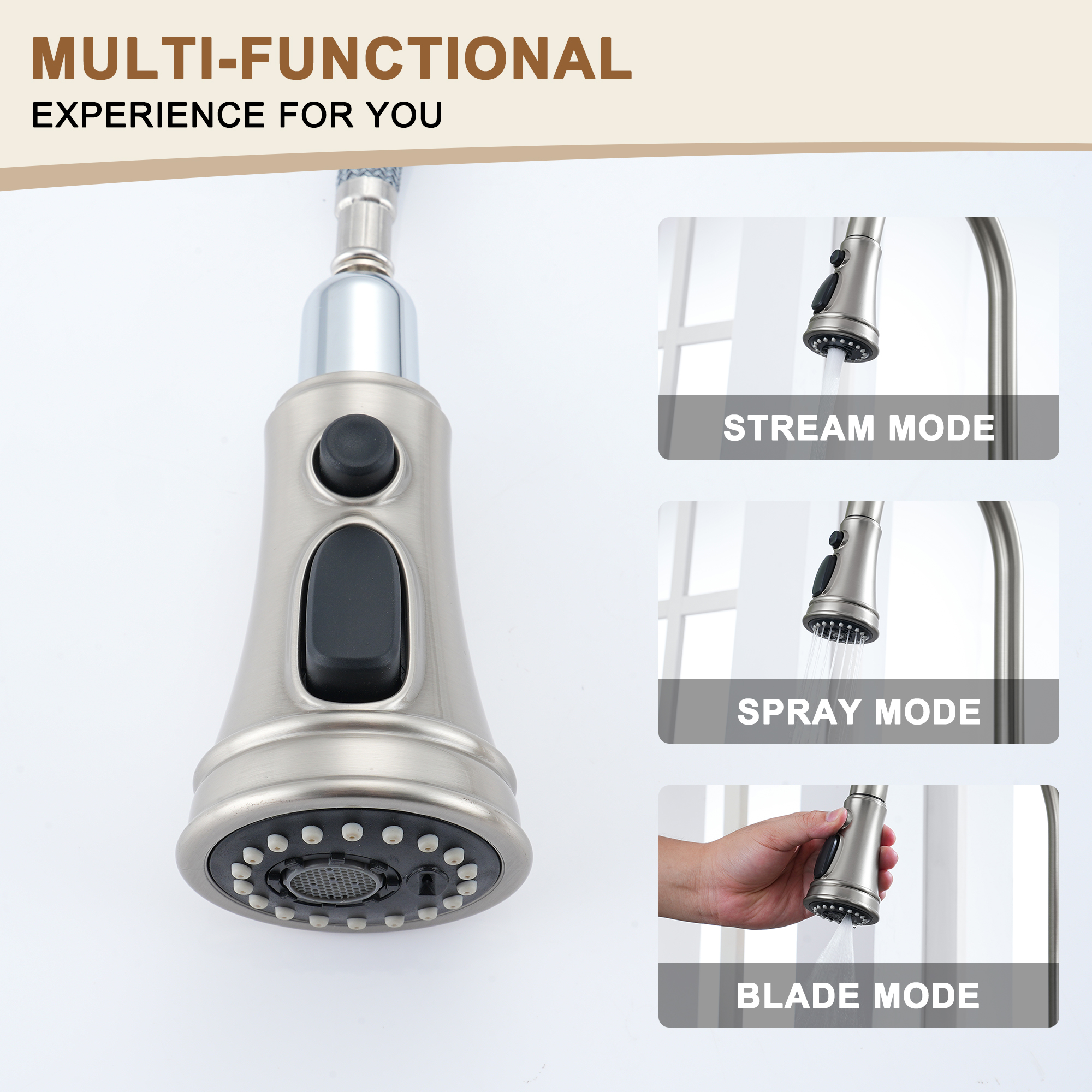 Single-Handle Kitchen Faucet with Pull-Out Sprayer in Brushed Nickel/Matte Black/Brushed Gold