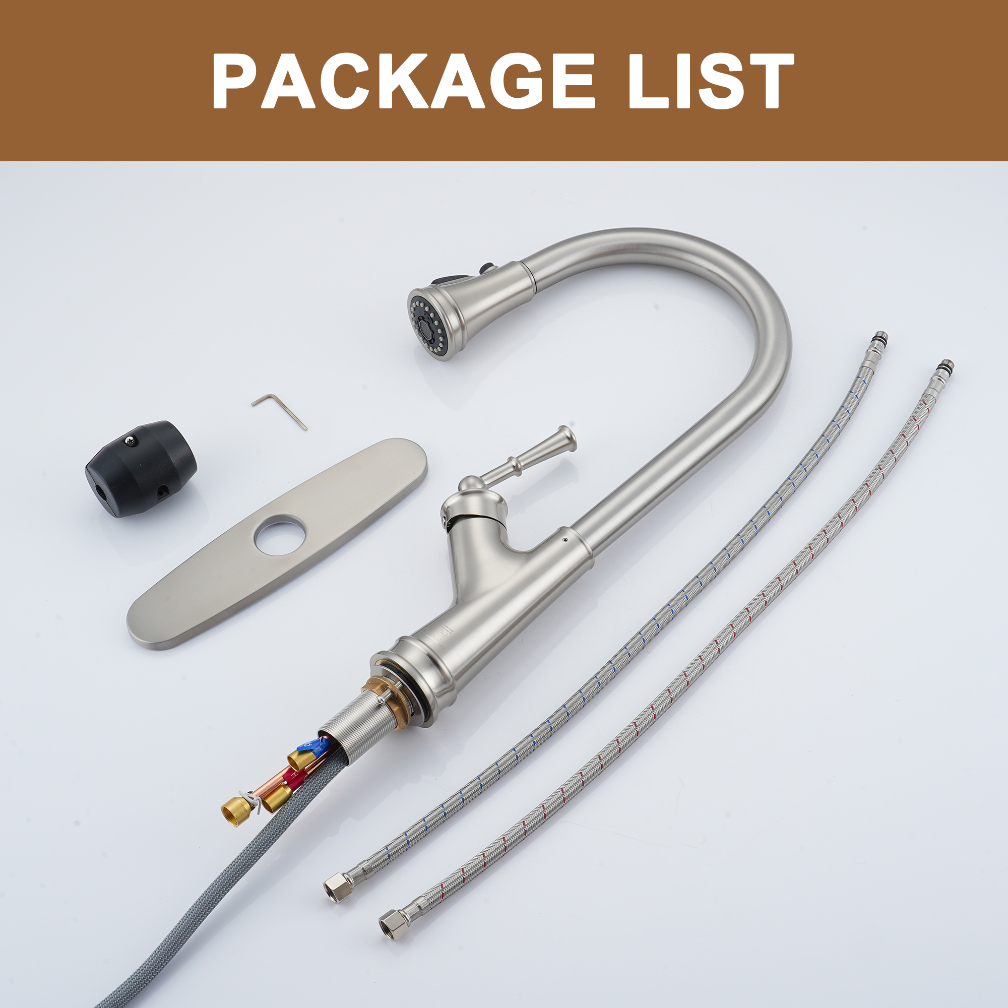 Single-Handle Kitchen Faucet with Pull-Out Sprayer in Brushed Nickel/Matte Black/Brushed Gold