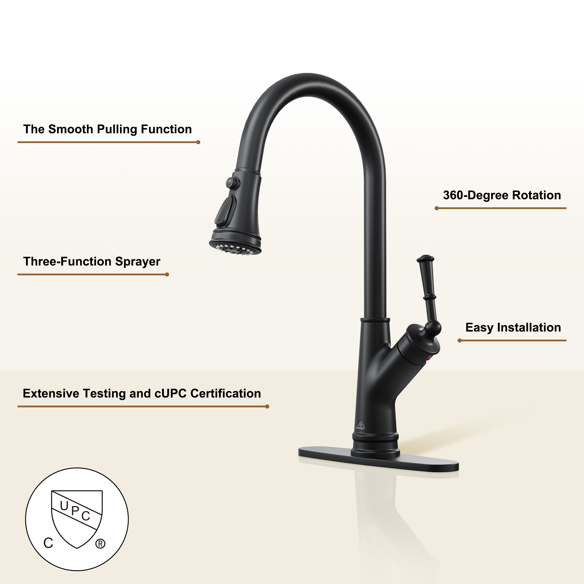 Single-Handle Kitchen Faucet with Pull-Out Sprayer in Brushed Nickel/Matte Black/Brushed Gold