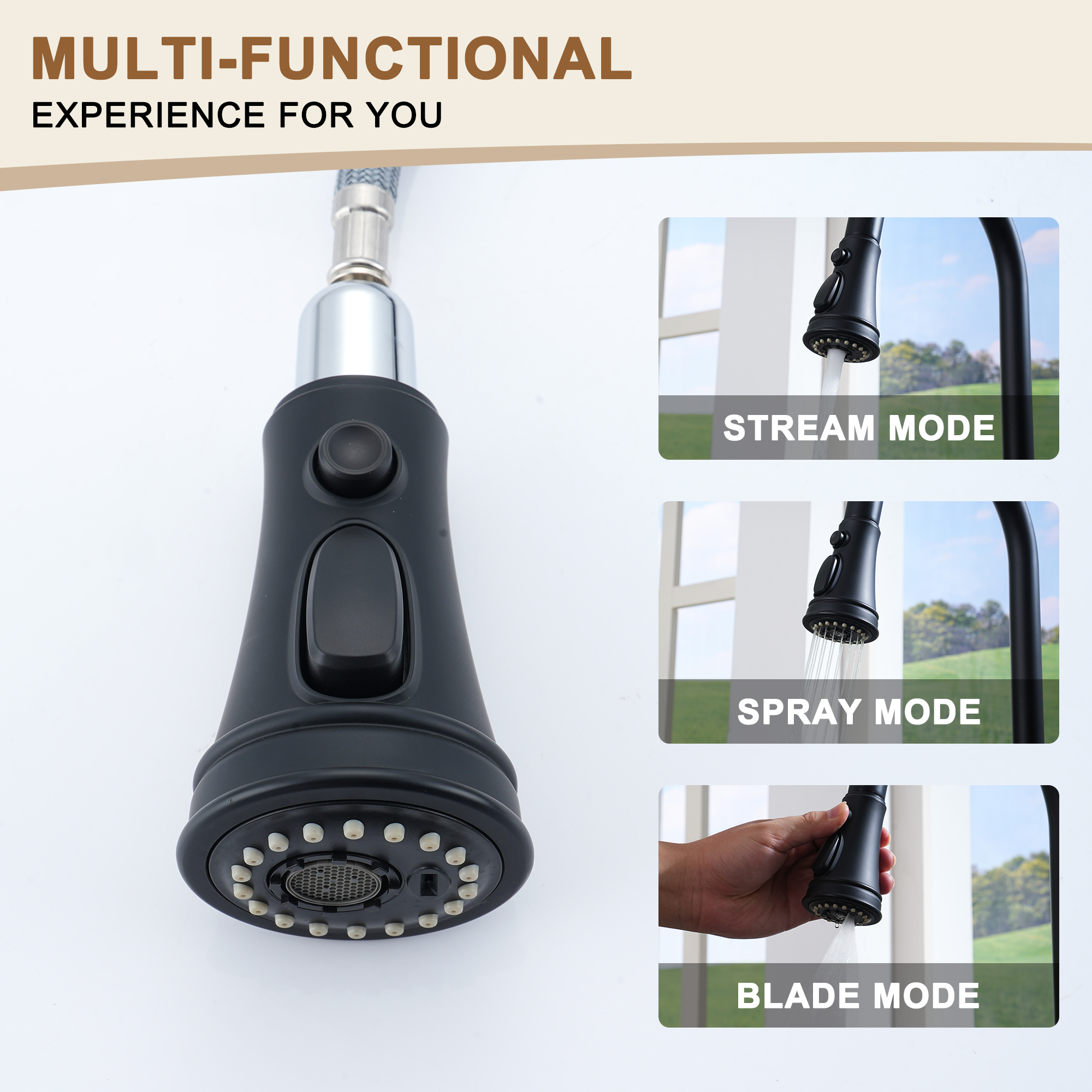 Single-Handle Kitchen Faucet with Pull-Out Sprayer in Brushed Nickel/Matte Black/Brushed Gold