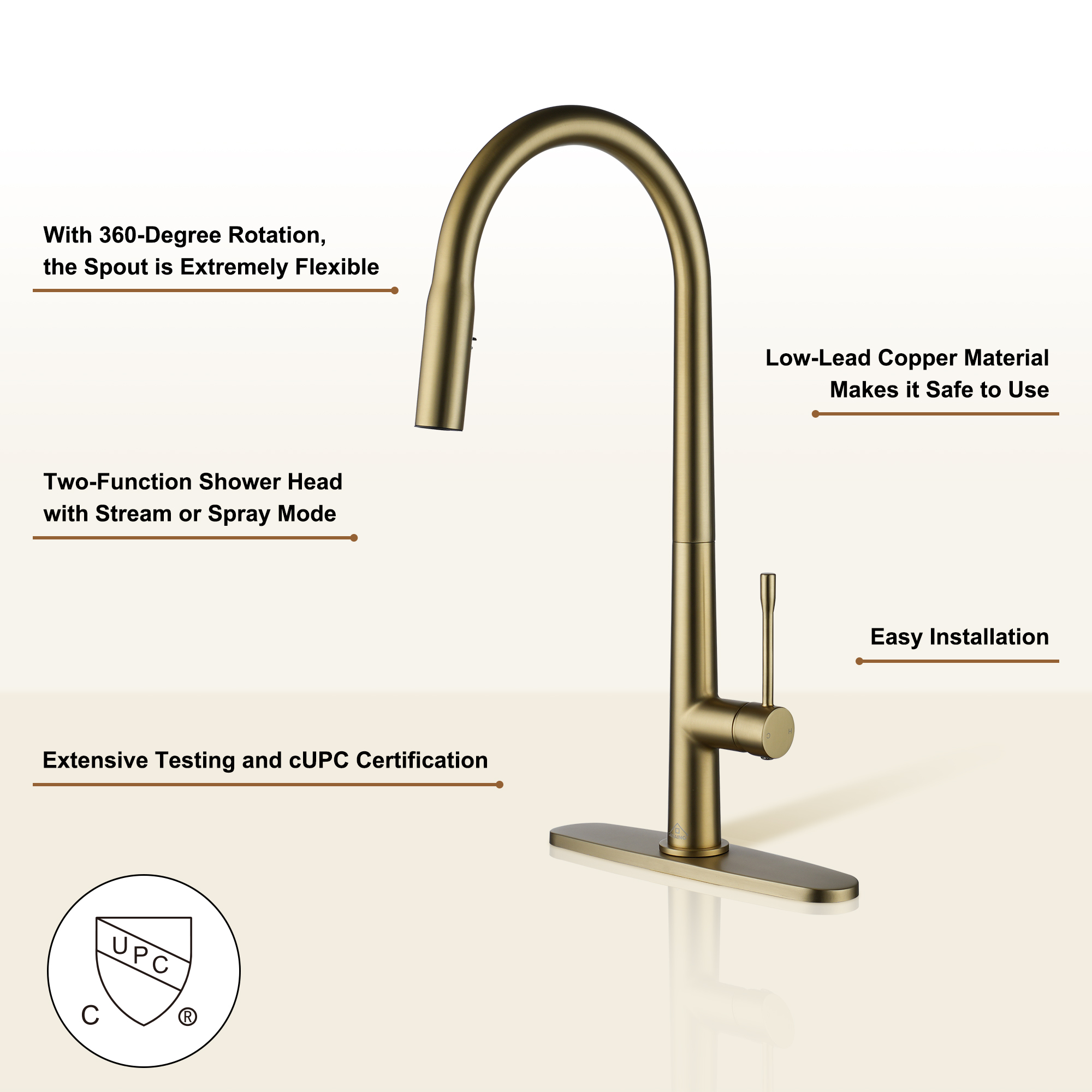 Single Handle Pull-Down Sprayer Kitchen Faucet with Dual-Function Pull out Sprayer head, Stainless Steel in Brushed Nickel/Matte Black/Brushed Gold