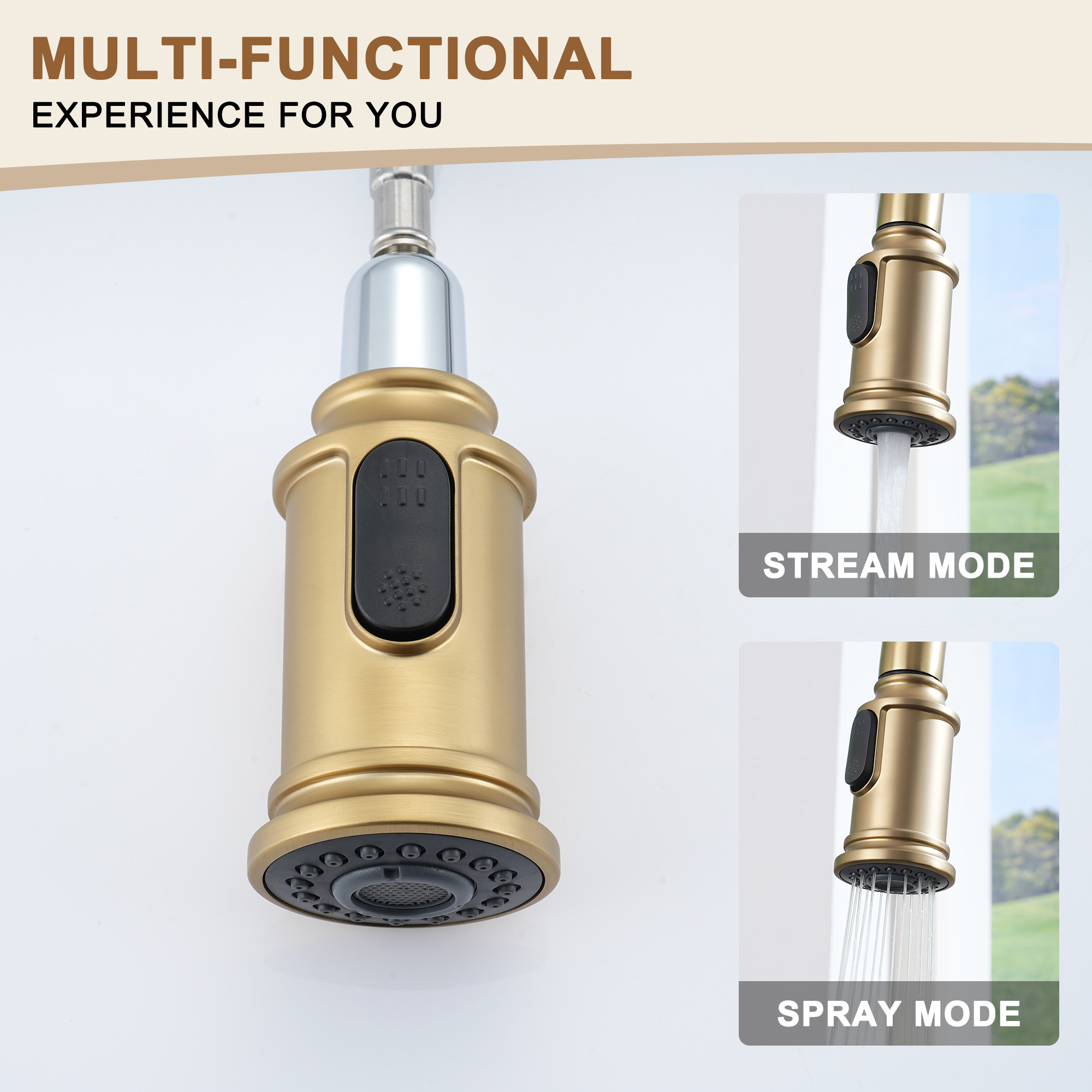 Single Handle Pull Out Sprayer Kitchen Faucet High Arc with Pull Down Sprayer head, Deckplate Included in Brushed Nickel/Matte Black/Brushed Gold