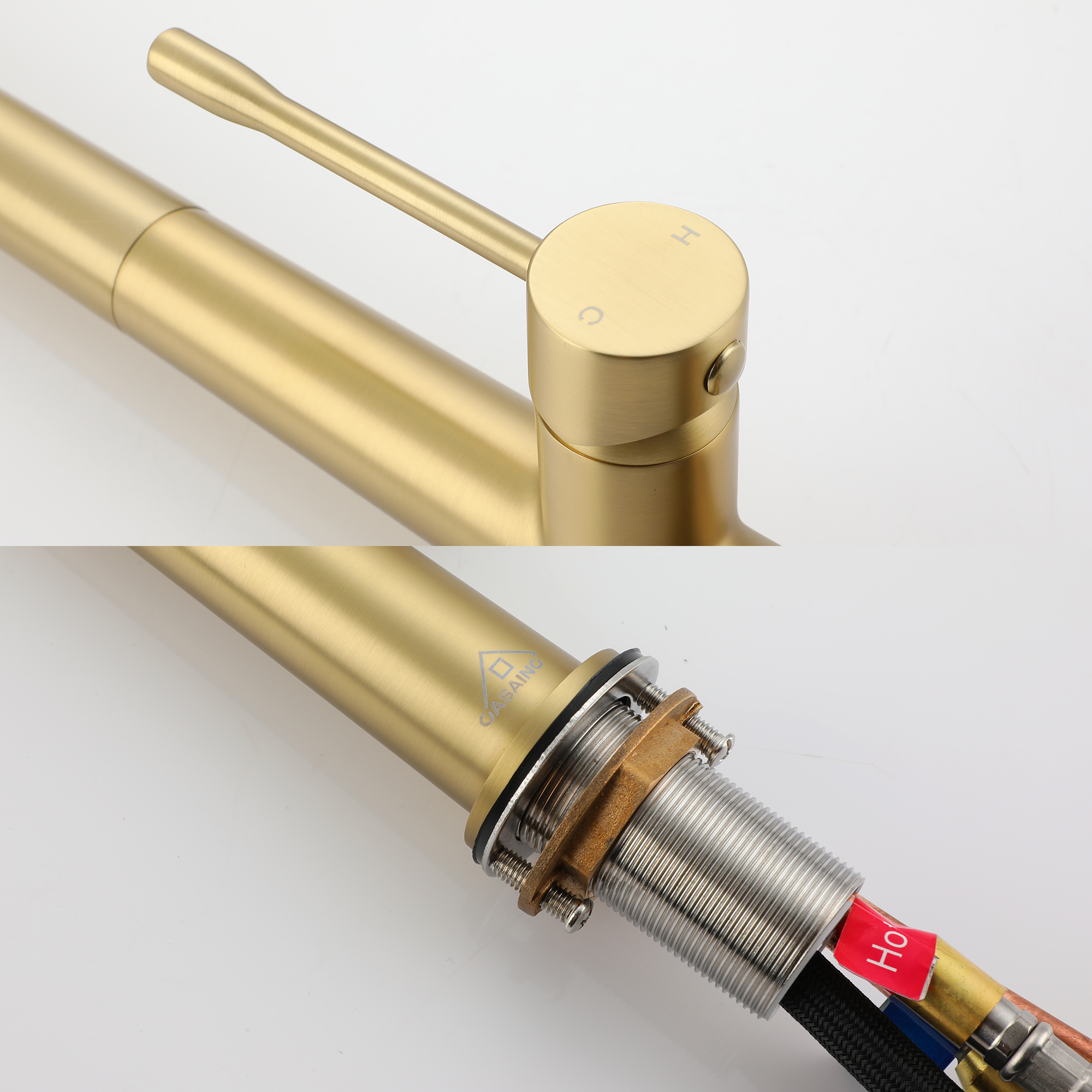 Single Handle Pull-Down Sprayer Kitchen Faucet with Dual-Function Pull out Sprayer head, Stainless Steel in Brushed Nickel/Matte Black/Brushed Gold