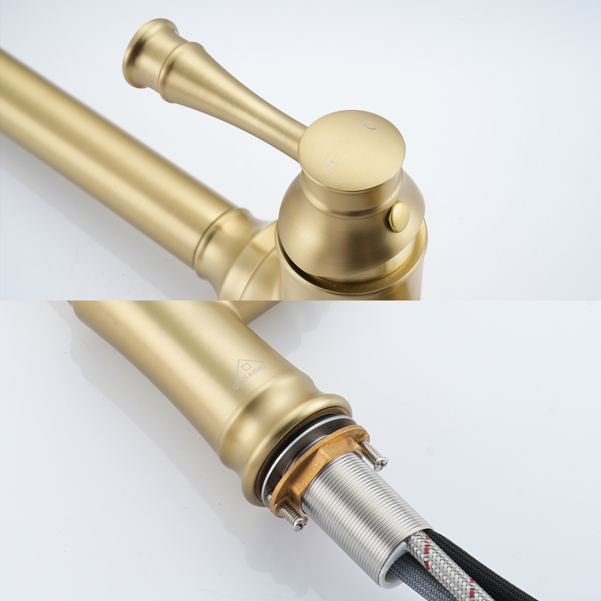 Single Handle Pull Out Sprayer Kitchen Faucet High Arc with Pull Down Sprayer head, Deckplate Included in Brushed Nickel/Matte Black/Brushed Gold