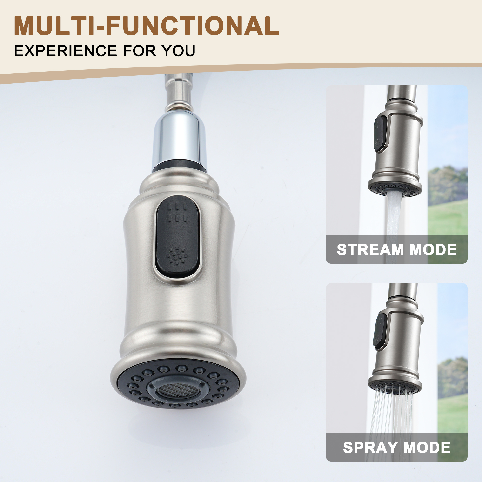 Single Handle Pull Out Sprayer Kitchen Faucet High Arc with Pull Down Sprayer head, Deckplate Included in Brushed Nickel/Matte Black/Brushed Gold