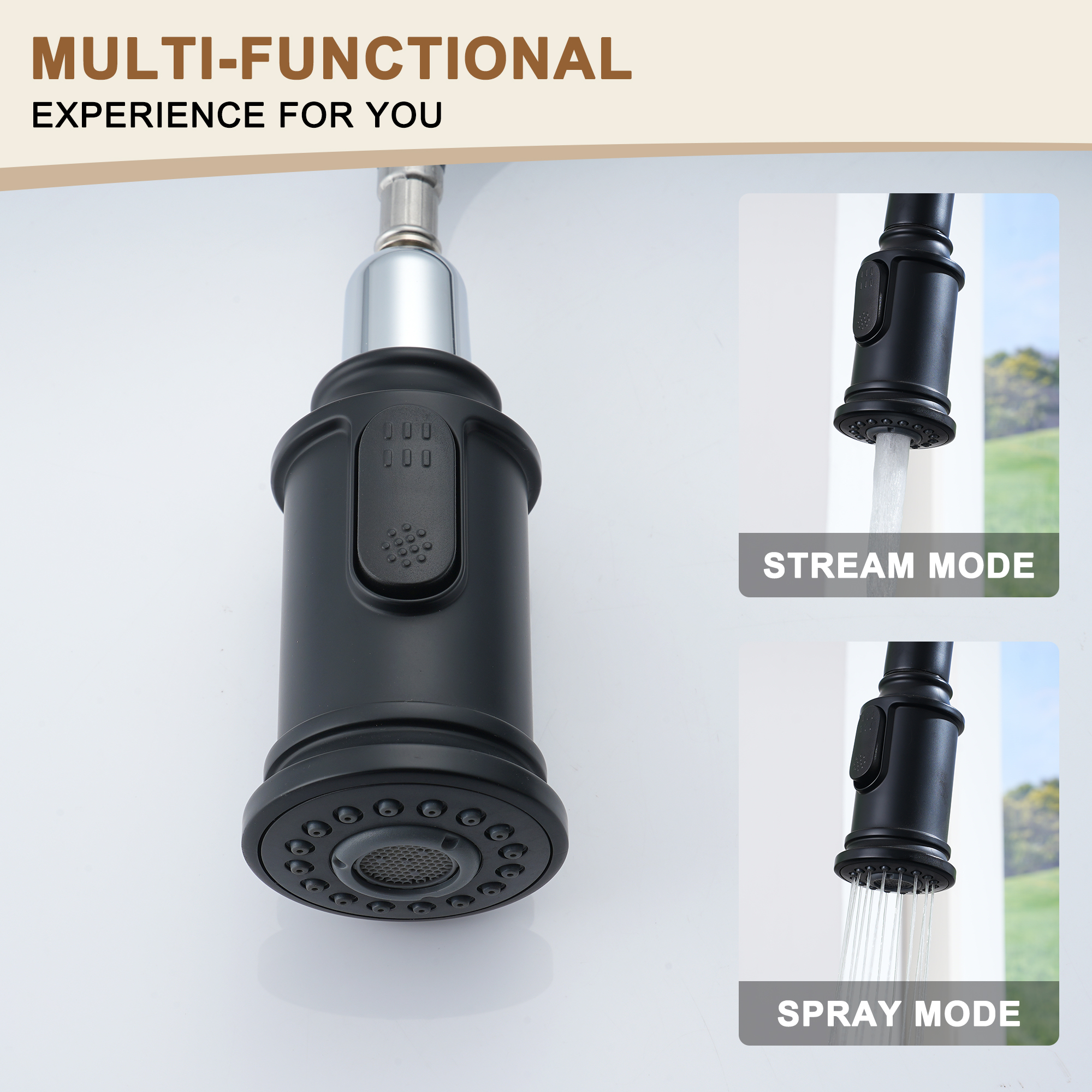 Single Handle Pull Out Sprayer Kitchen Faucet High Arc with Pull Down Sprayer head, Deckplate Included in Brushed Nickel/Matte Black/Brushed Gold