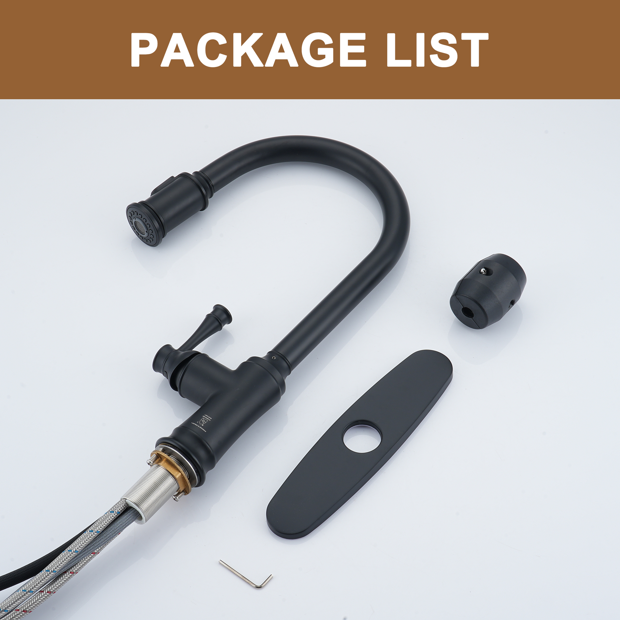 Single Handle Pull Out Sprayer Kitchen Faucet High Arc with Pull Down Sprayer head, Deckplate Included in Brushed Nickel/Matte Black/Brushed Gold