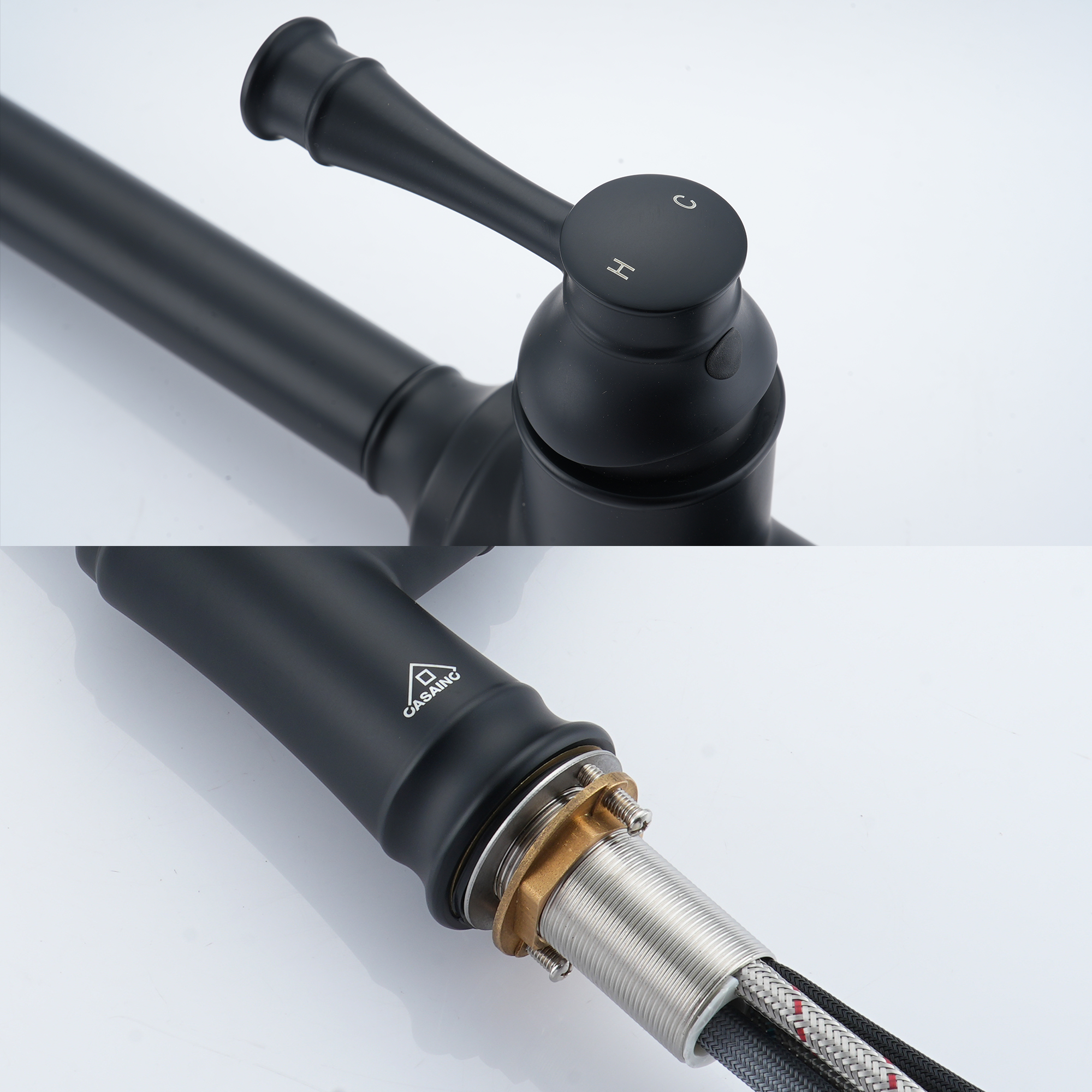 Single Handle Pull Out Sprayer Kitchen Faucet High Arc with Pull Down Sprayer head, Deckplate Included in Brushed Nickel/Matte Black/Brushed Gold