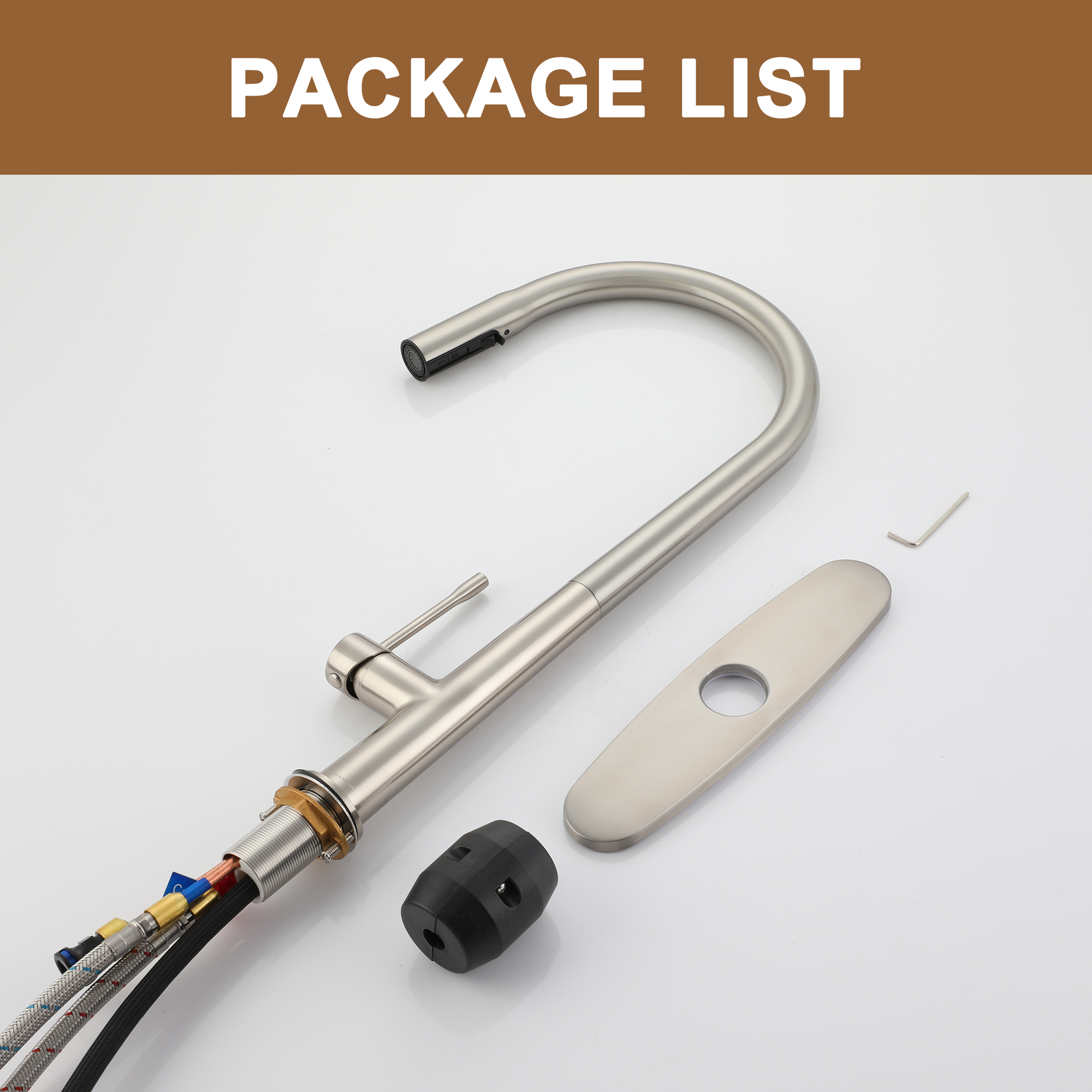 Single Handle Pull-Down Sprayer Kitchen Faucet with Dual-Function Pull out Sprayer head, Stainless Steel in Brushed Nickel/Matte Black/Brushed Gold