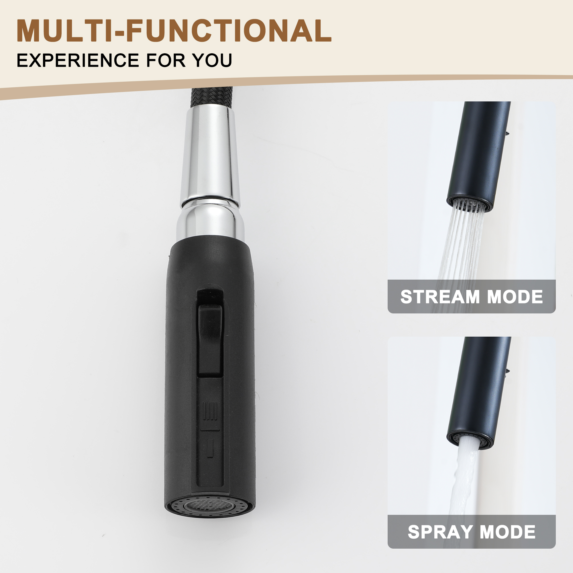 Single Handle Pull-Down Sprayer Kitchen Faucet with Dual-Function Pull out Sprayer head, Stainless Steel in Brushed Nickel/Matte Black/Brushed Gold