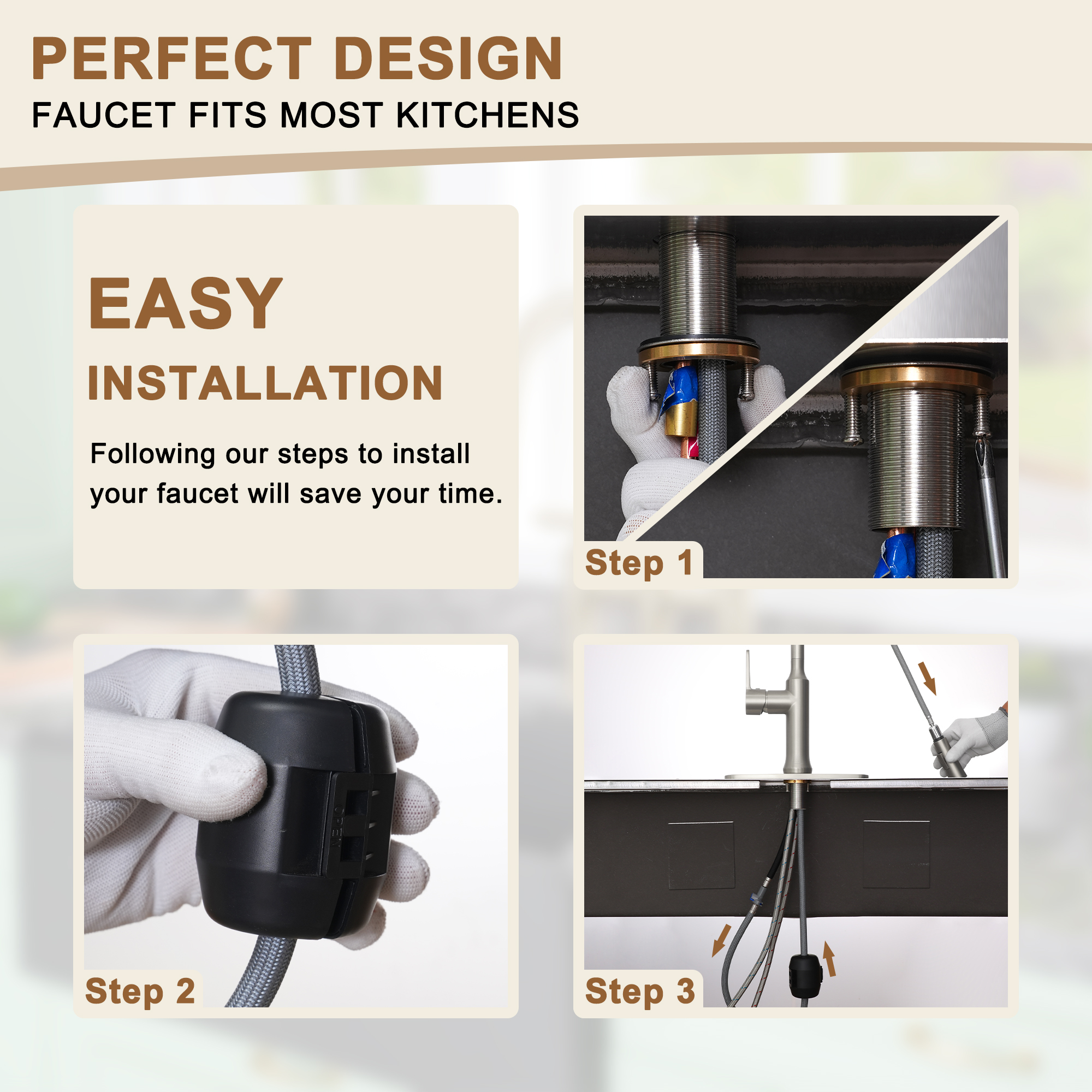 1.8 GPM Single-Handle Pull-Down Kitchen Faucet Single Hole Faucet Brushed Nickel/Matte Black/Brushed Gold