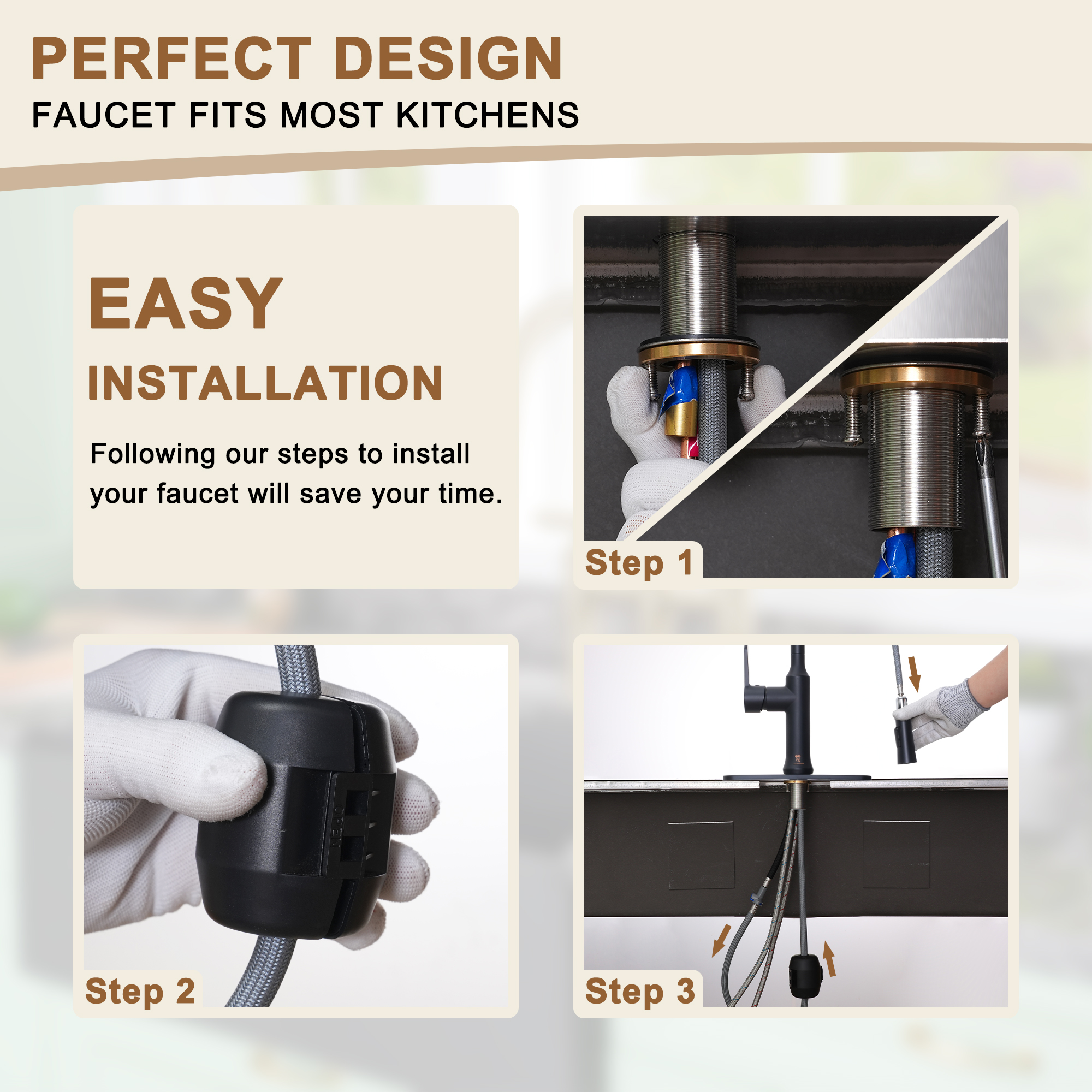 1.8 GPM Single-Handle Pull-Down Kitchen Faucet Single Hole Faucet Brushed Nickel/Matte Black/Brushed Gold
