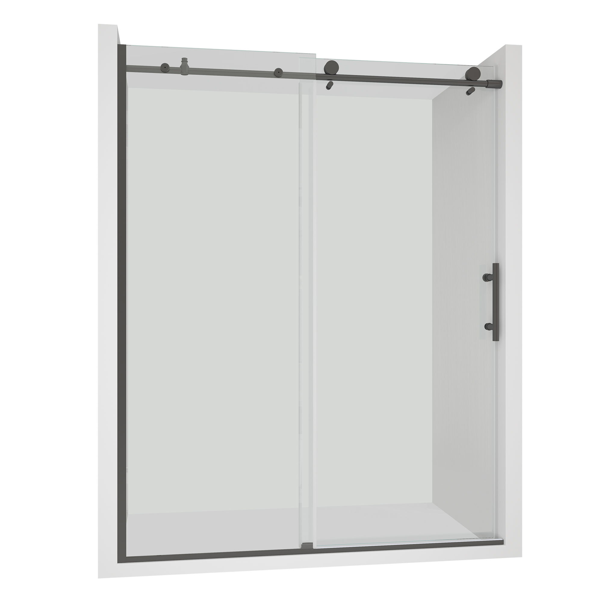 60 in. W x 76 in. H Sliding Frameless Shower Door in Matte Black Finish with Clear Glass