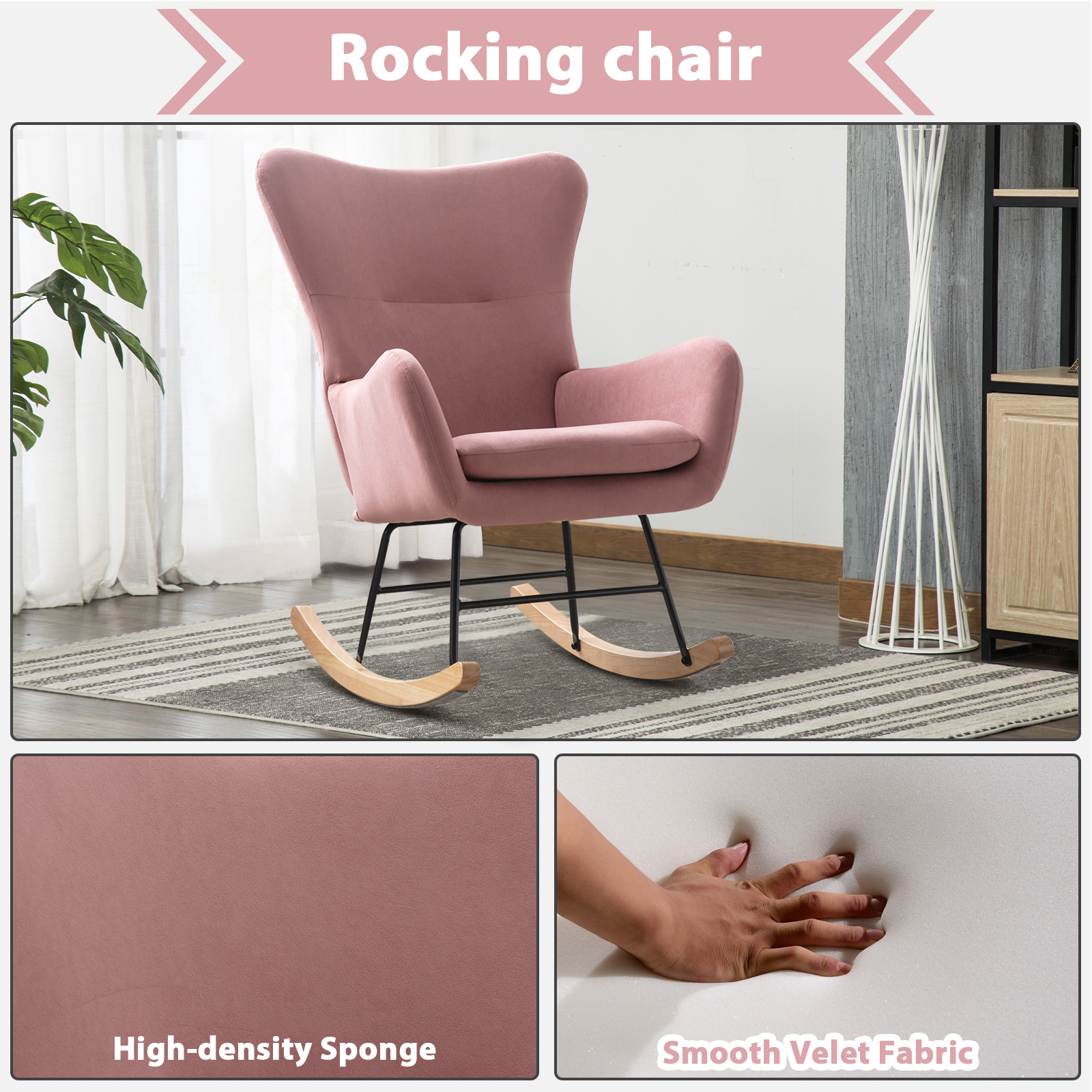 Modern Rocking Chair, Leisure Sofa Glider Chair, Comfy Accent Chair, Lounge Chair with High Backrest