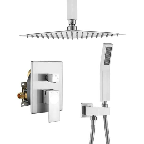Clihome 2-Function 10 in.Ceiling-Mounted Shower System with Handheld Shower in Matte Black
