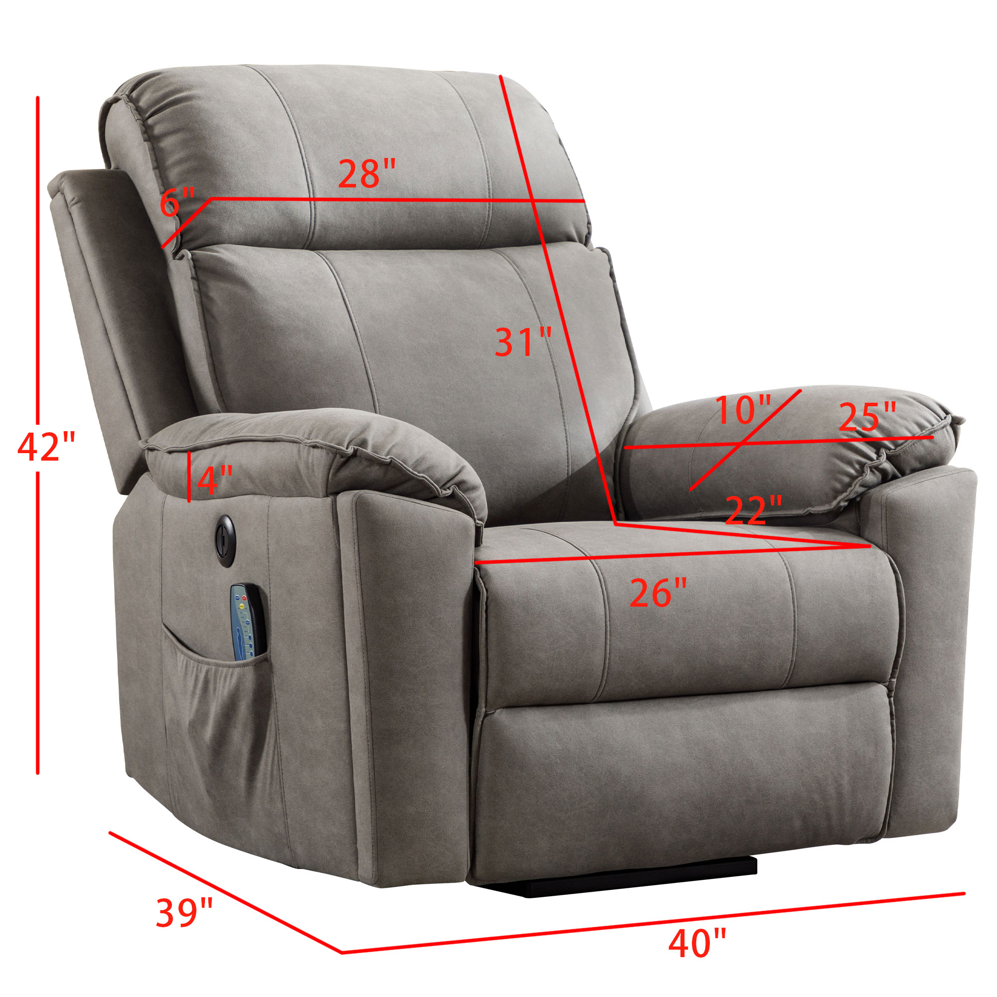 Recliner Chair Electric Power Lift Recliner Chair with Massage and Heat for Elderly, with Side Pockets, Hidden Cup Holder