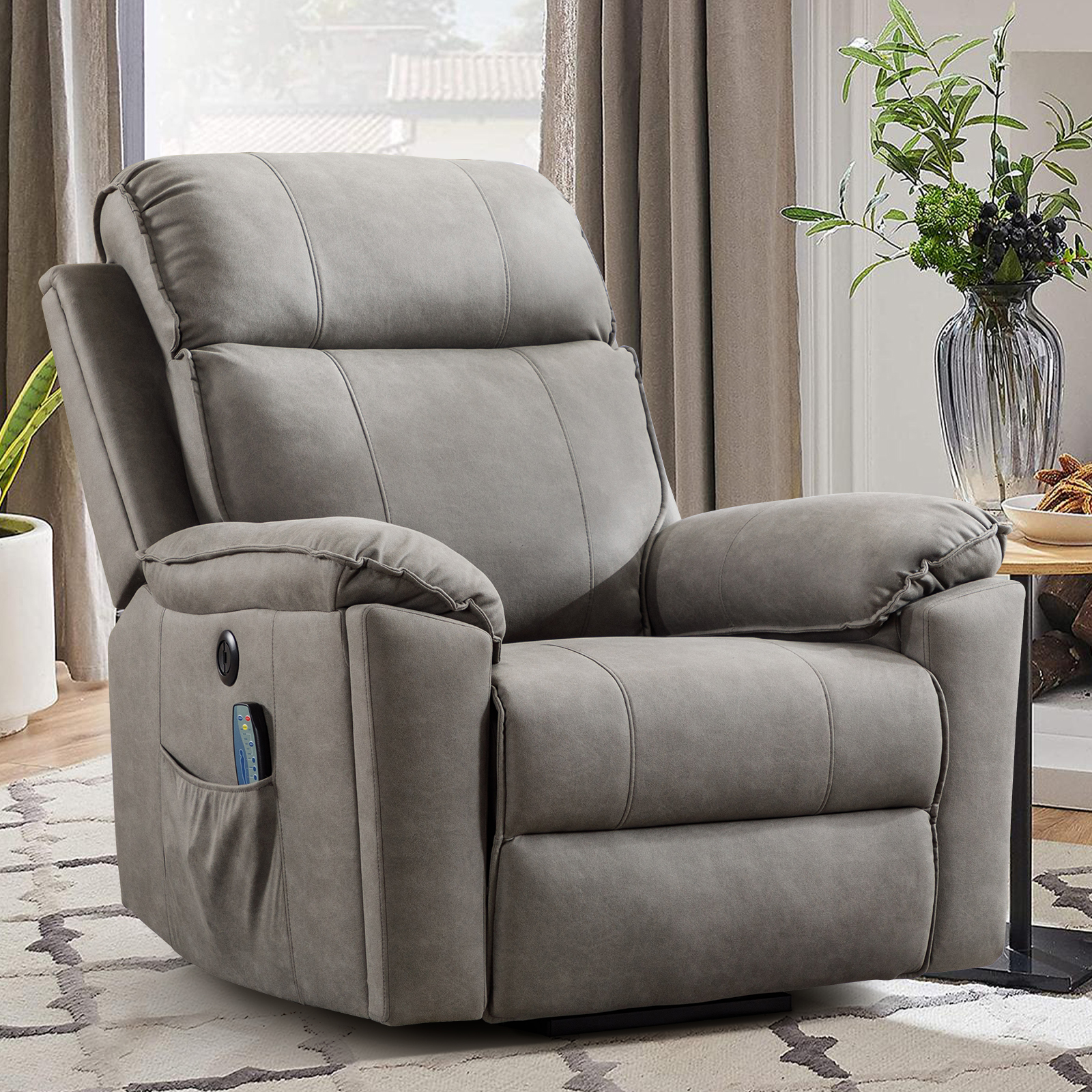 Recliner Chair Electric Power Lift Recliner Chair with Massage and Heat for Elderly, with Side Pockets, Hidden Cup Holder