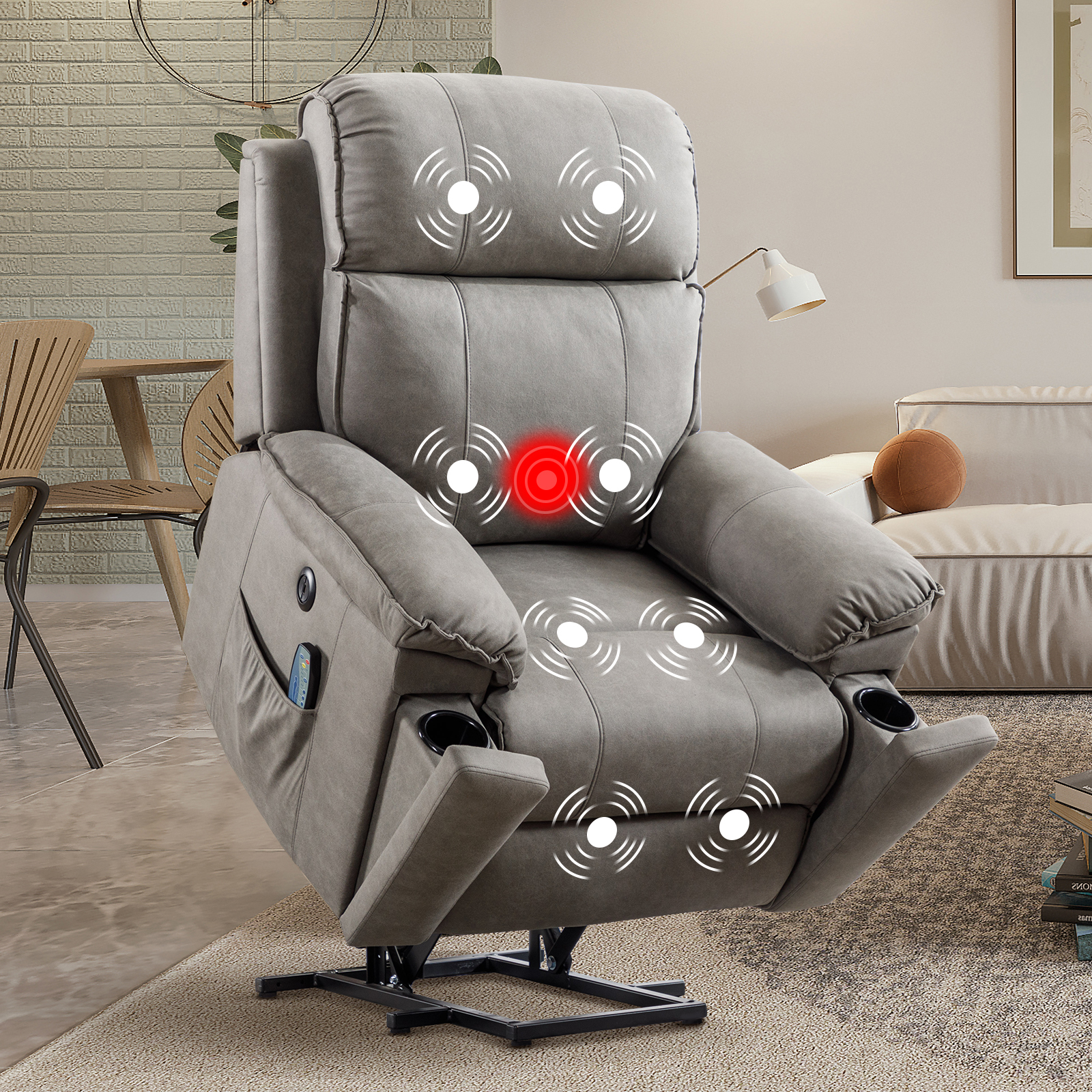 Recliner Chair Electric Power Lift Recliner Chair with Massage and Heat for Elderly, with Side Pockets, Hidden Cup Holder