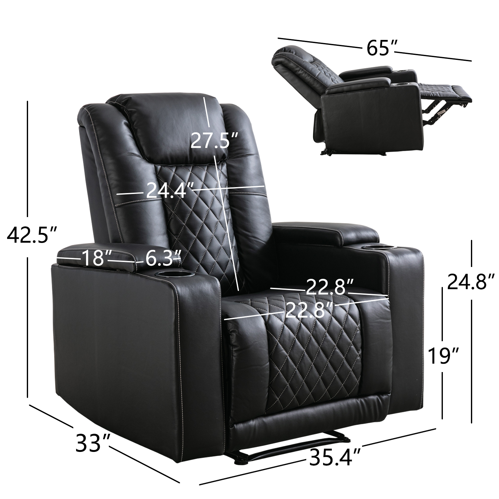 PU Leather Power Recliner Home Theater Recliner with Cup Holder, USB Port