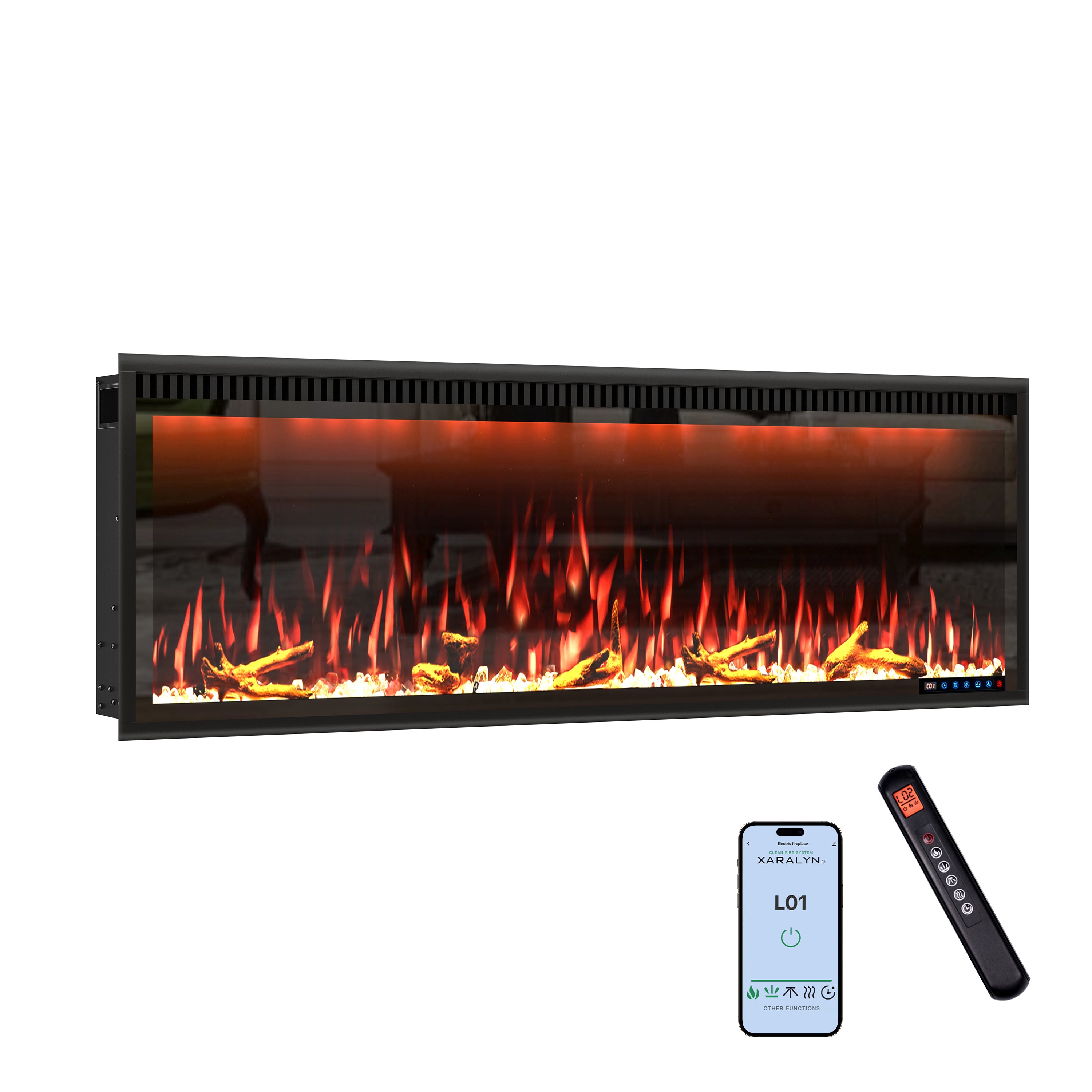50/60/74/88-in W Black LED Wall-mount Electric Fireplace with Remote Control Included