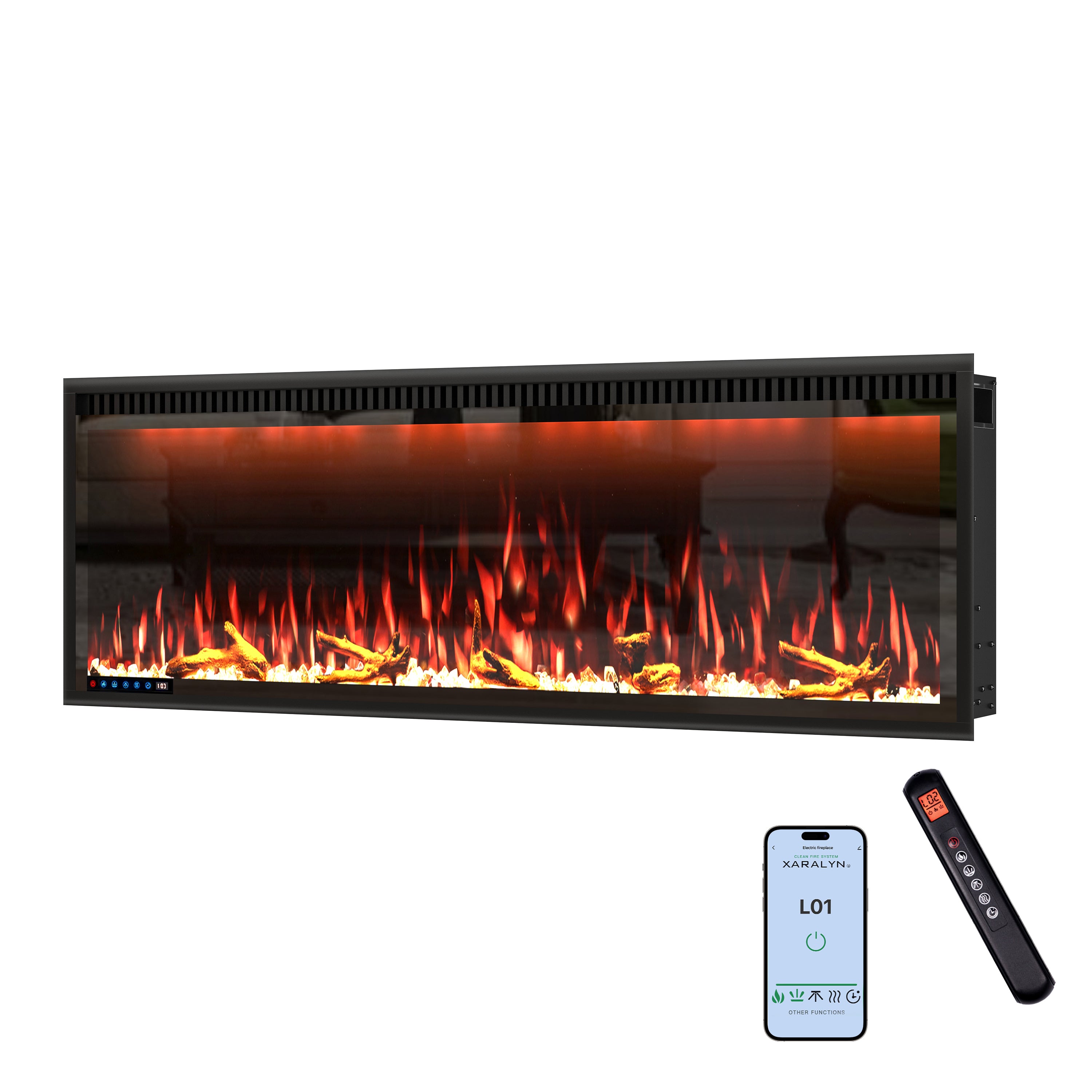 50/60/74/88-in W Black LED Wall-mount Electric Fireplace with Remote Control Included