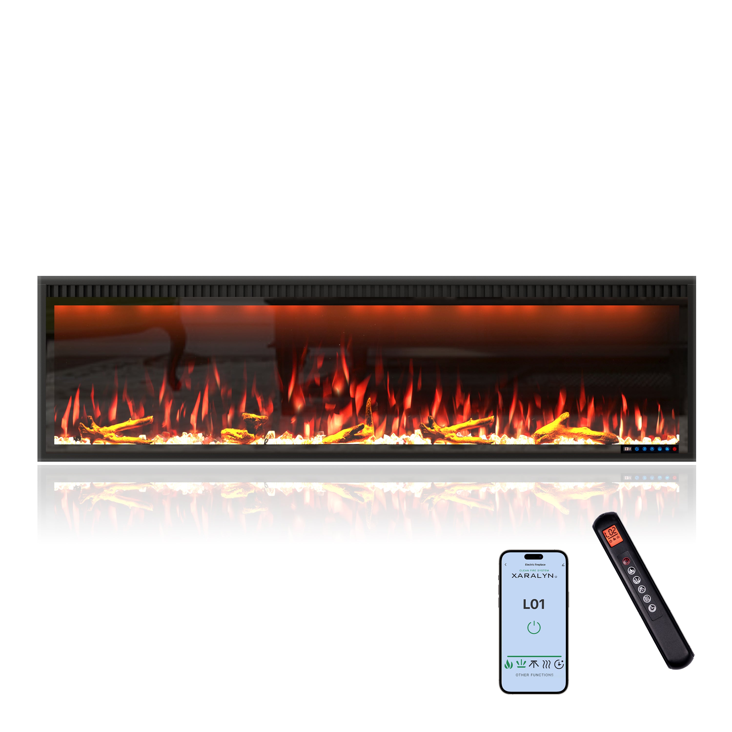 50/60/74/88-in W Black LED Wall-mount Electric Fireplace with Remote Control Included