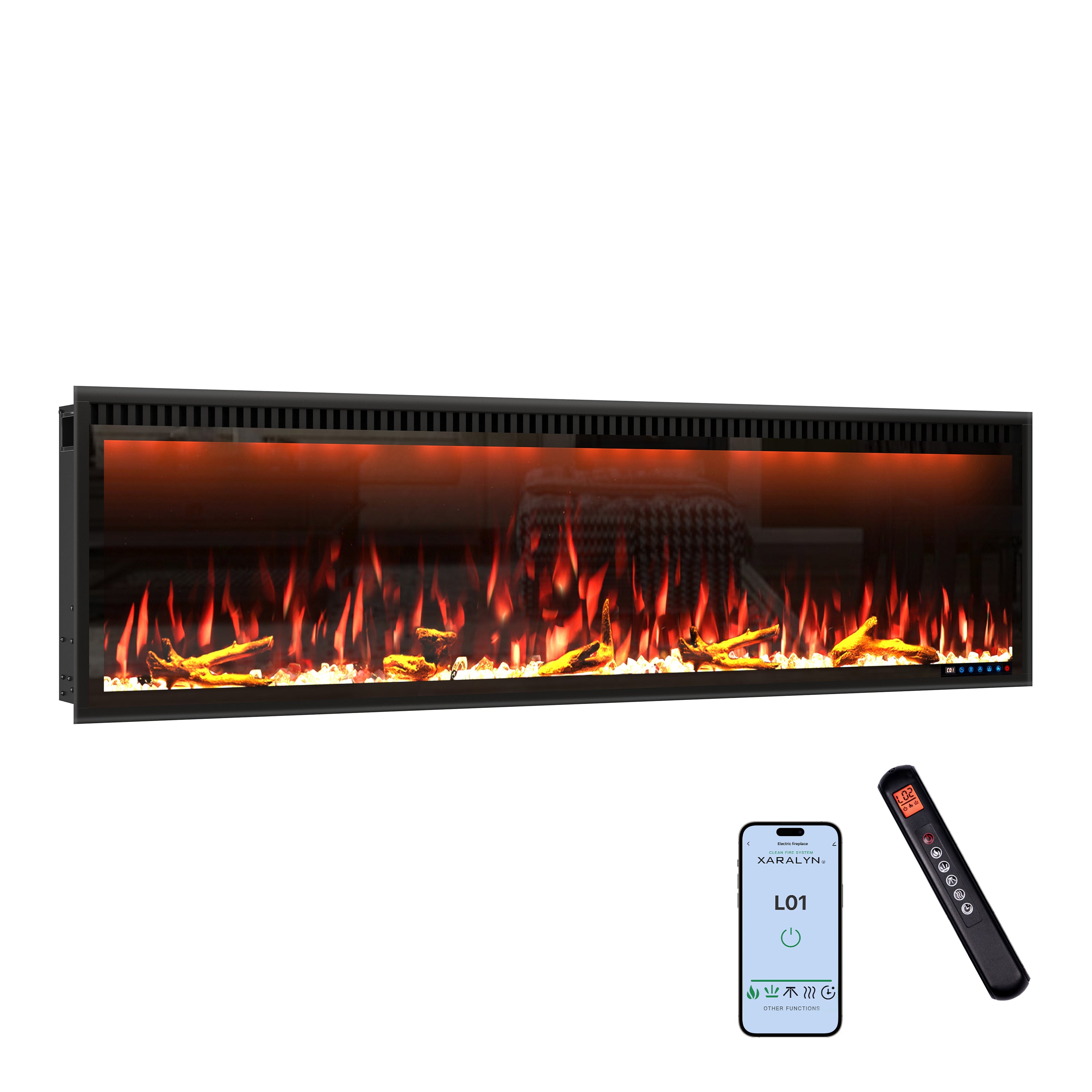 50/60/74/88-in W Black LED Wall-mount Electric Fireplace with Remote Control Included