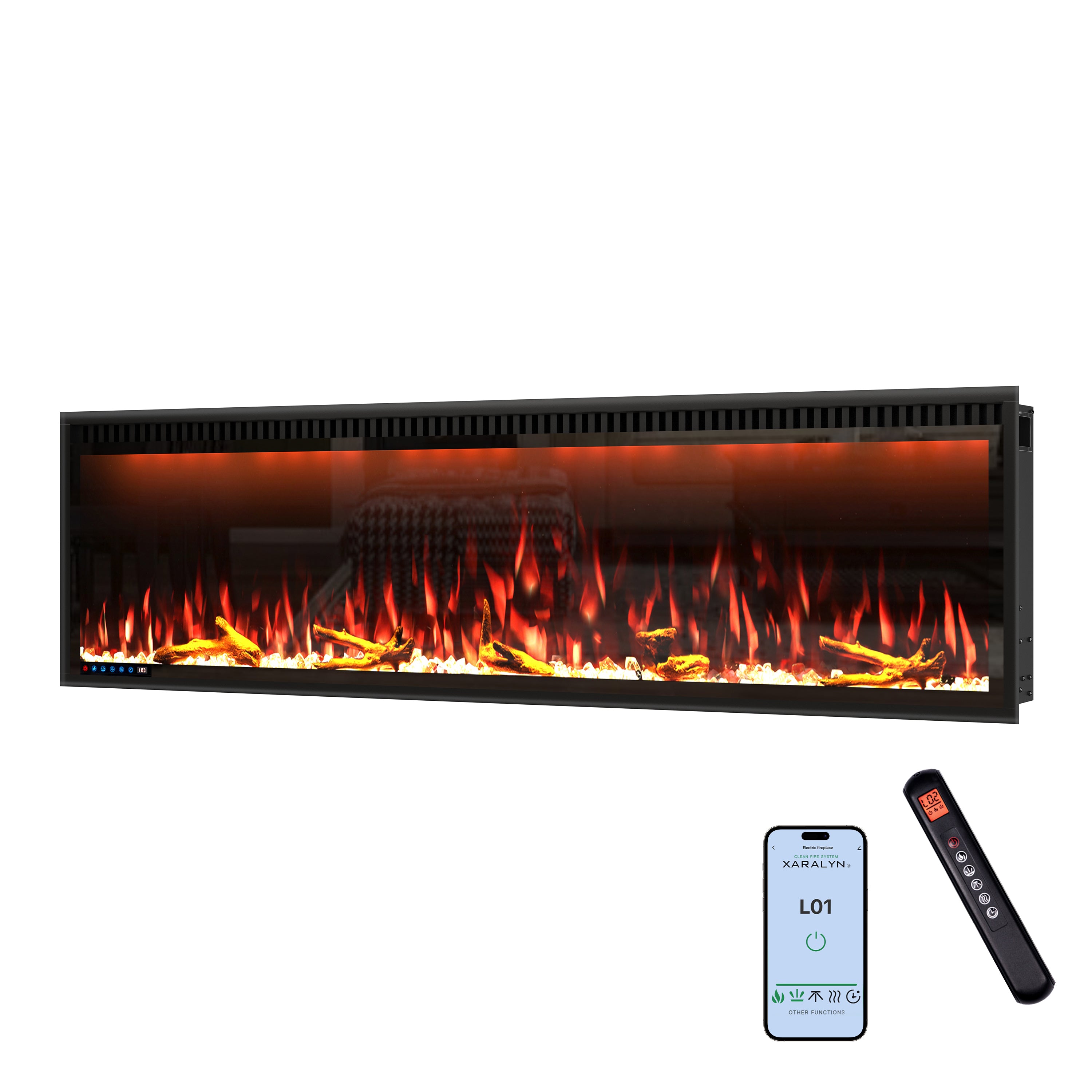 50/60/74/88-in W Black LED Wall-mount Electric Fireplace with Remote Control Included