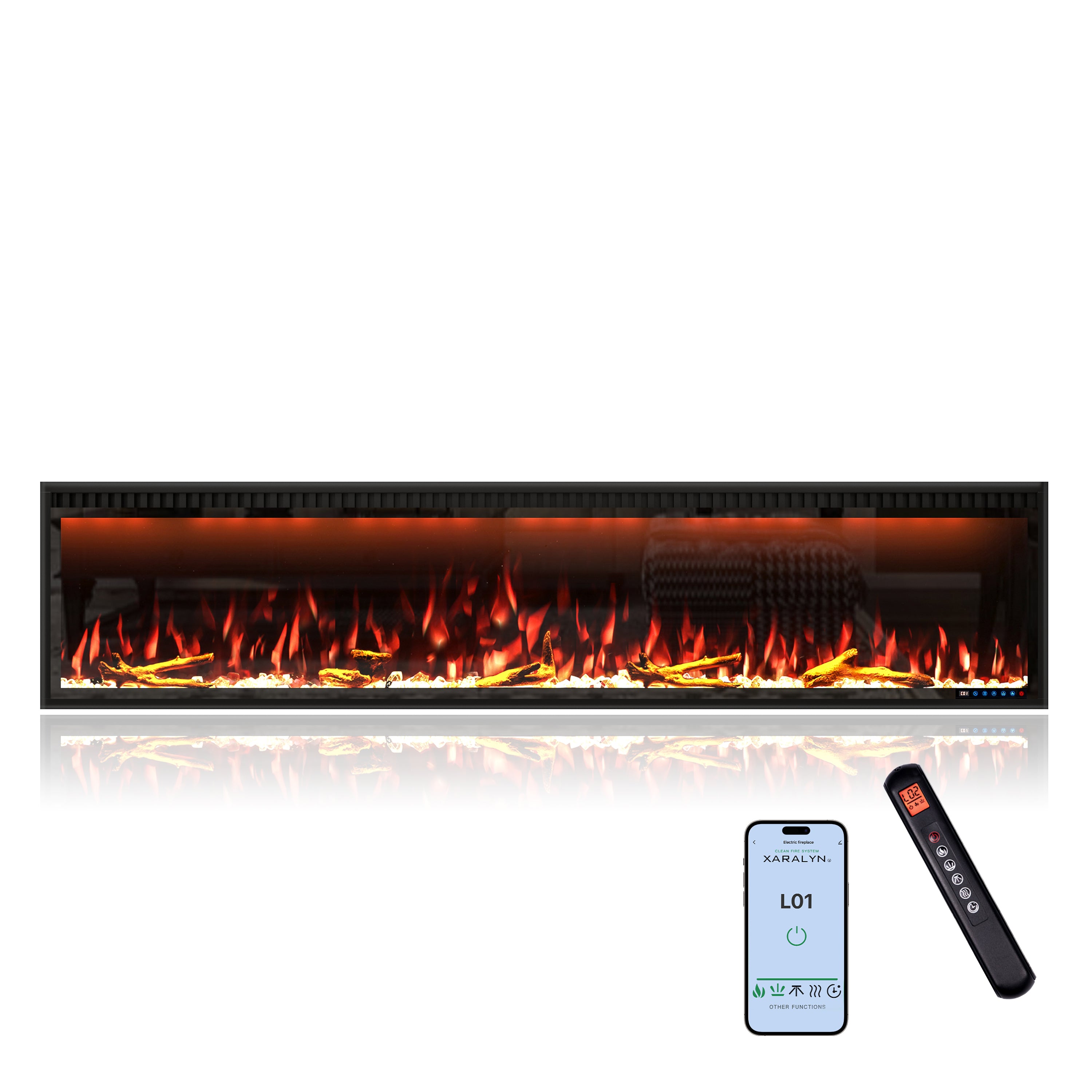 50/60/74/88-in W Black LED Wall-mount Electric Fireplace with Remote Control Included