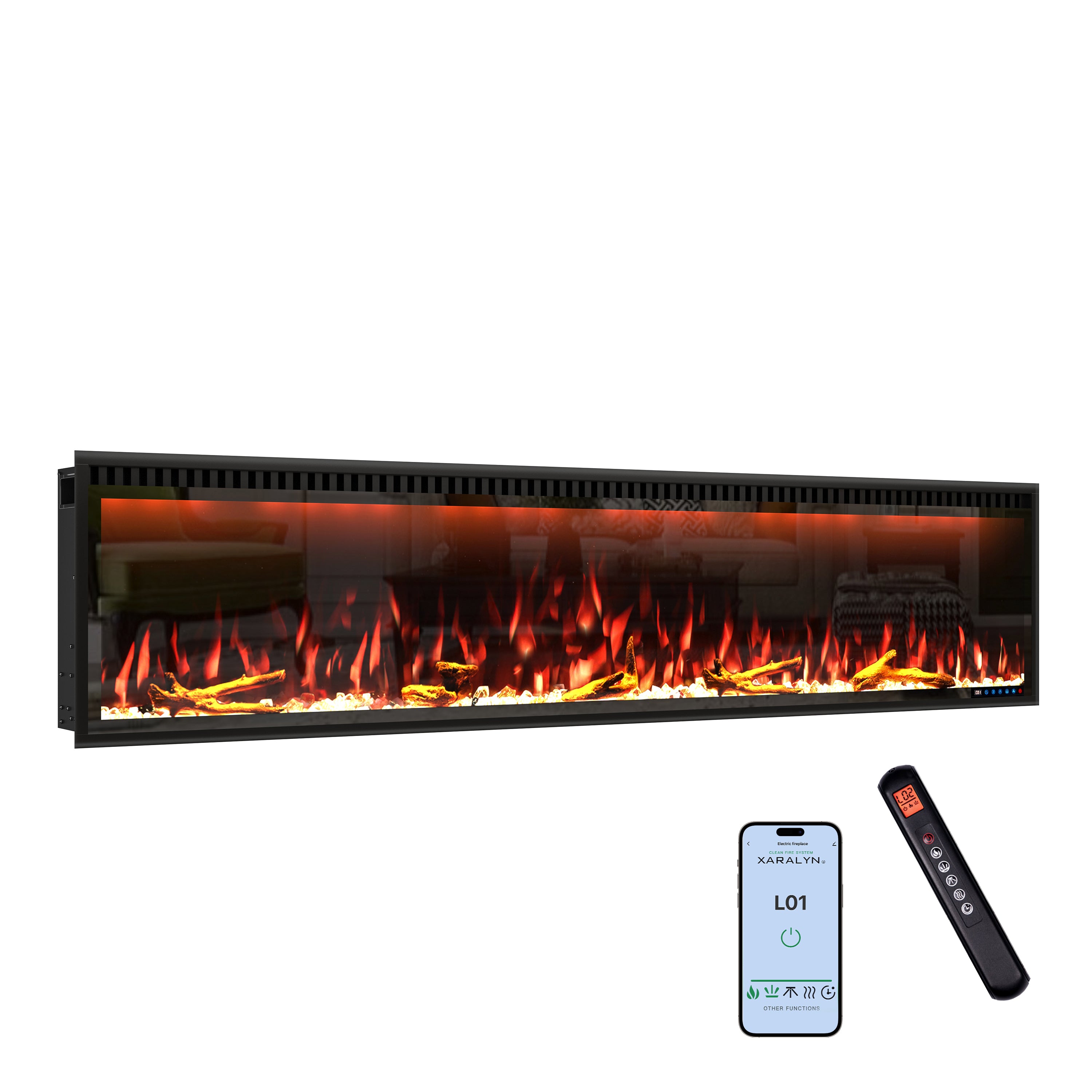 50/60/74/88-in W Black LED Wall-mount Electric Fireplace with Remote Control Included