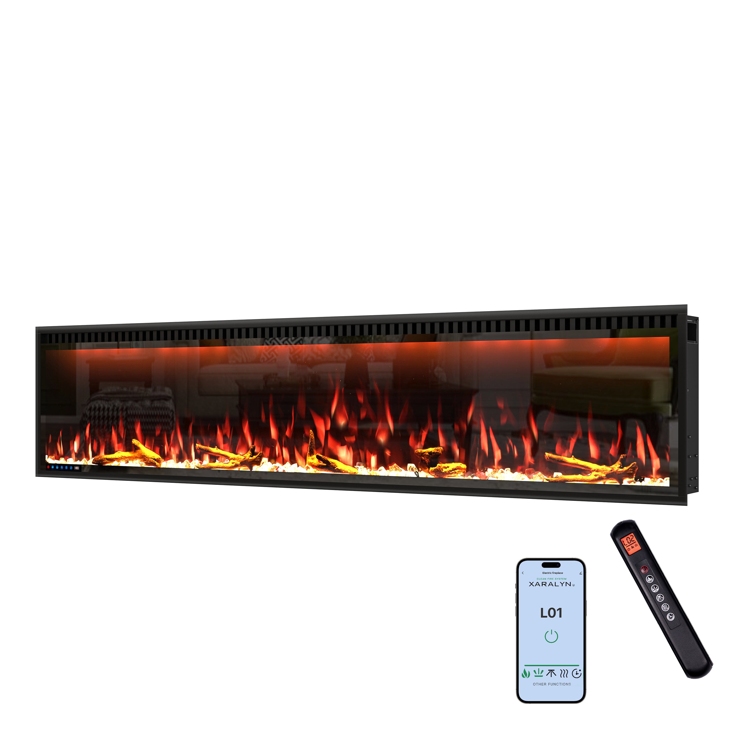 50/60/74/88-in W Black LED Wall-mount Electric Fireplace with Remote Control Included