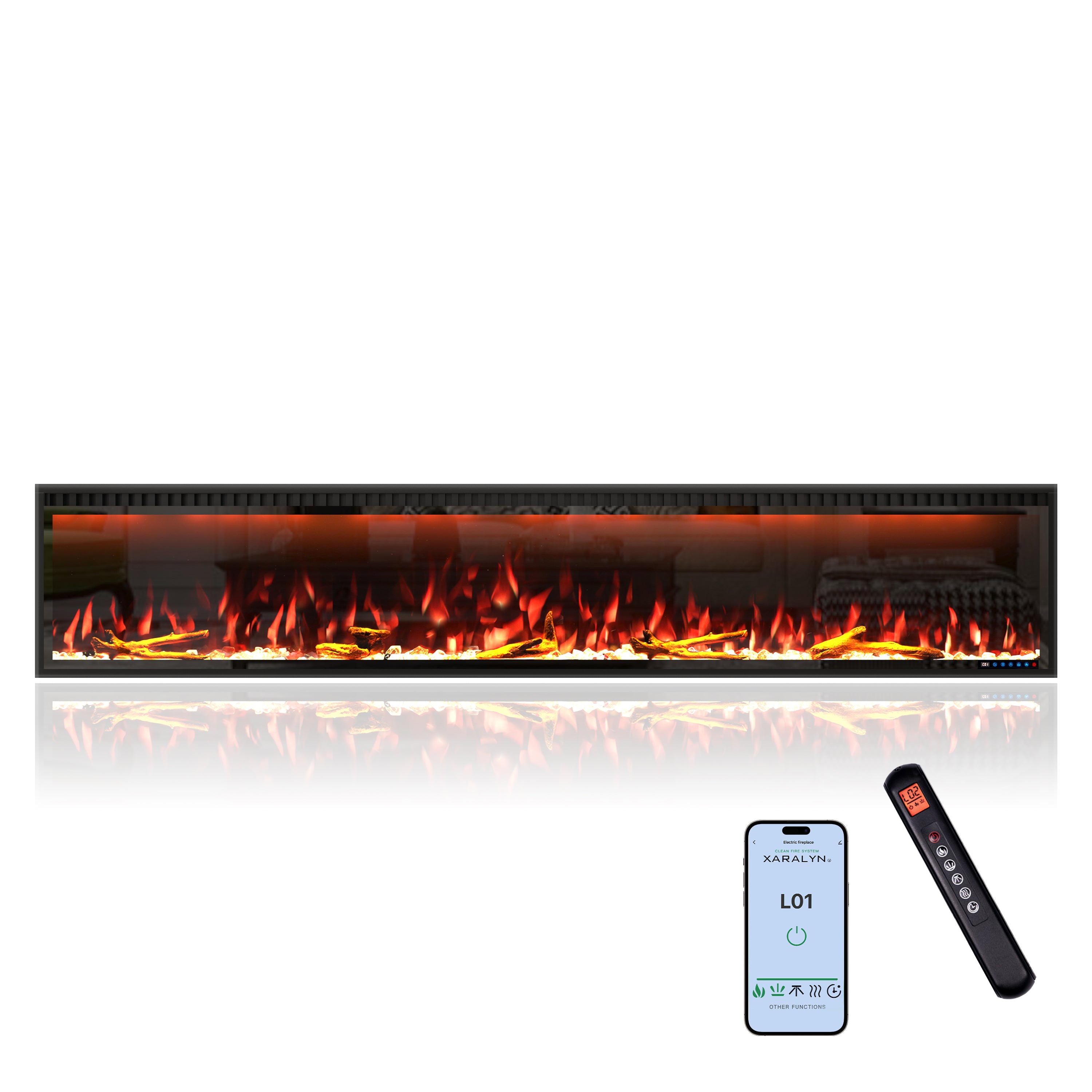 50/60/74/88-in W Black LED Wall-mount Electric Fireplace with Remote Control Included